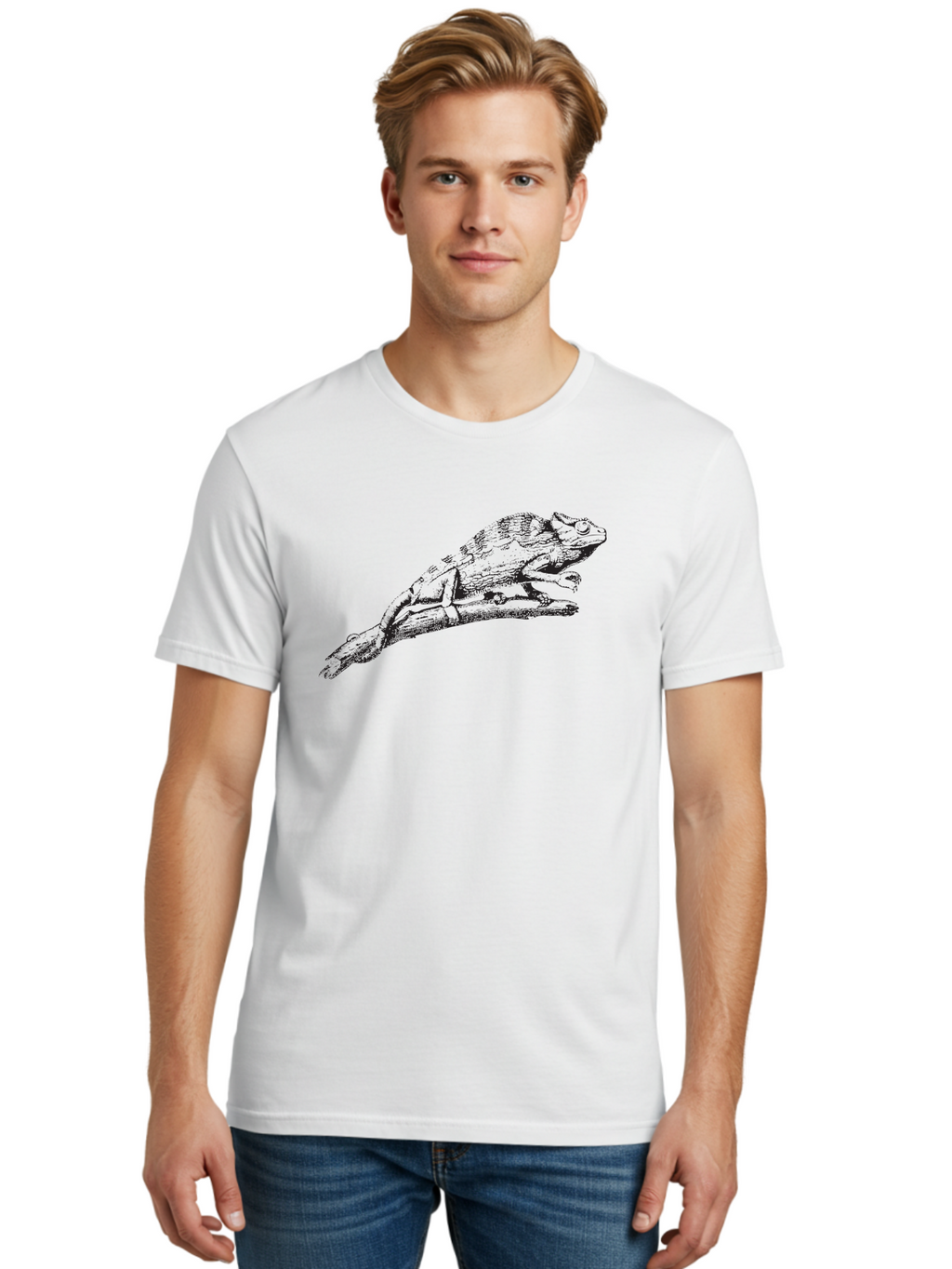 Frog-On-Branch Men'S Graphic Tee, 100% Cotton, Comfortable Casual Summer Wear, Machine Washable, Frog On A Branch, Wildlife, Amphibian, Nature, Animal, Natural Habitat, Serene, Black And Green, Illustration, Detailed Artwork, Textured Drawing, Aad888