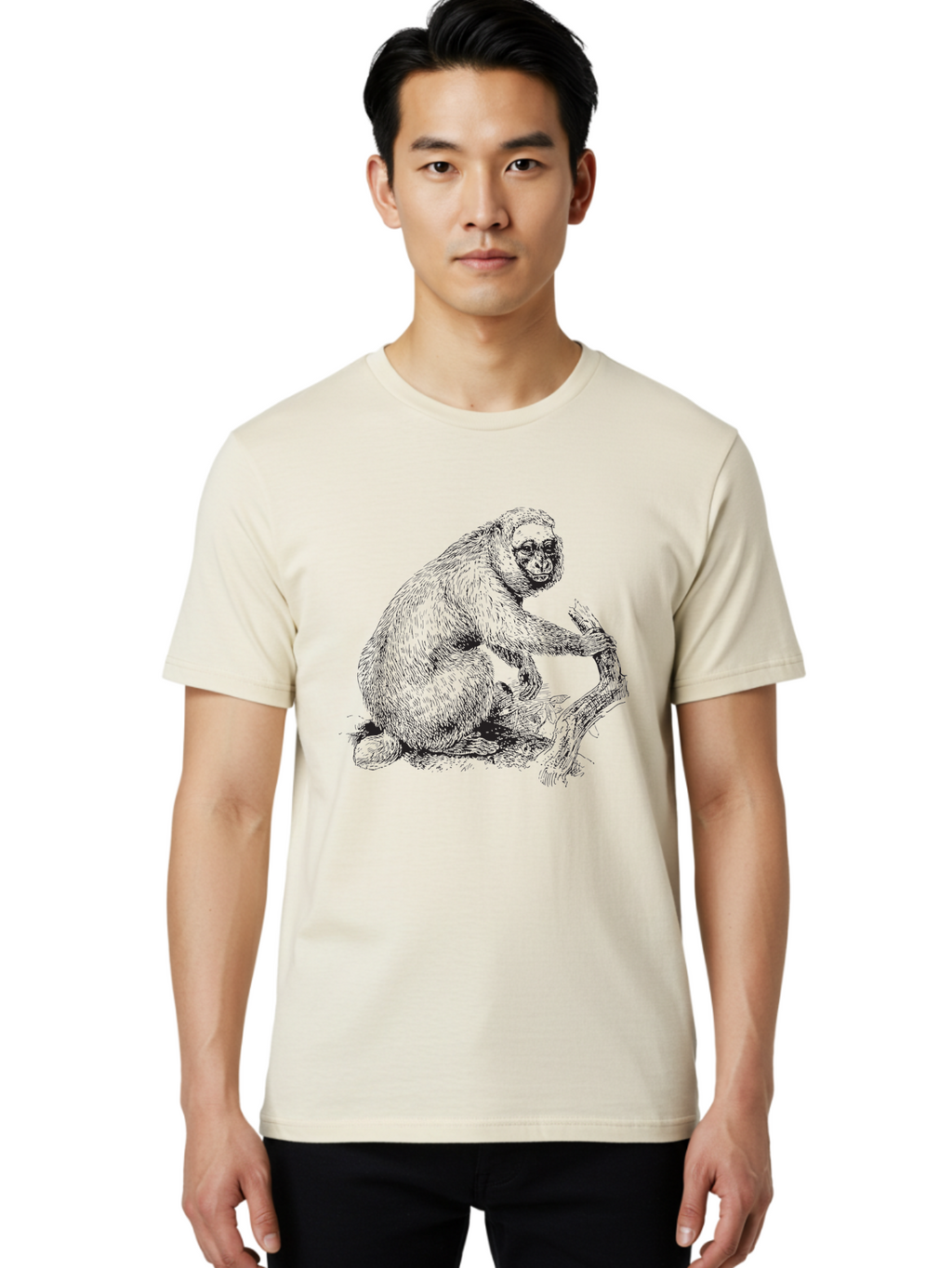 Gibbon Men'S Graphic Tee, 100% Cotton, Comfortable Casual Summer Wear, Machine Washable, Gorilla Illustration, Monkey Drawing, Primate Art, Wildlife Graphic, Furry Texture, Detailed Strokes, Wildlife Illustration Aad891