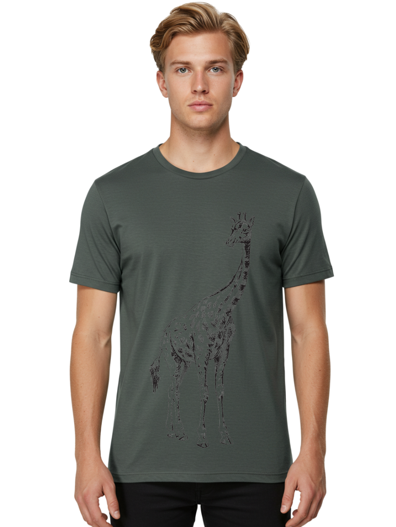 Giraffe-1 Men'S Graphic Tee, 100% Cotton, Comfortable Casual Summer Wear, Machine Washable, Giraffe Standing, Tall Animal, Wildlife, Spotted Fur, Long Neck, Safari, Exotic, Wild, Free Ranging, Tall Creature Aad892