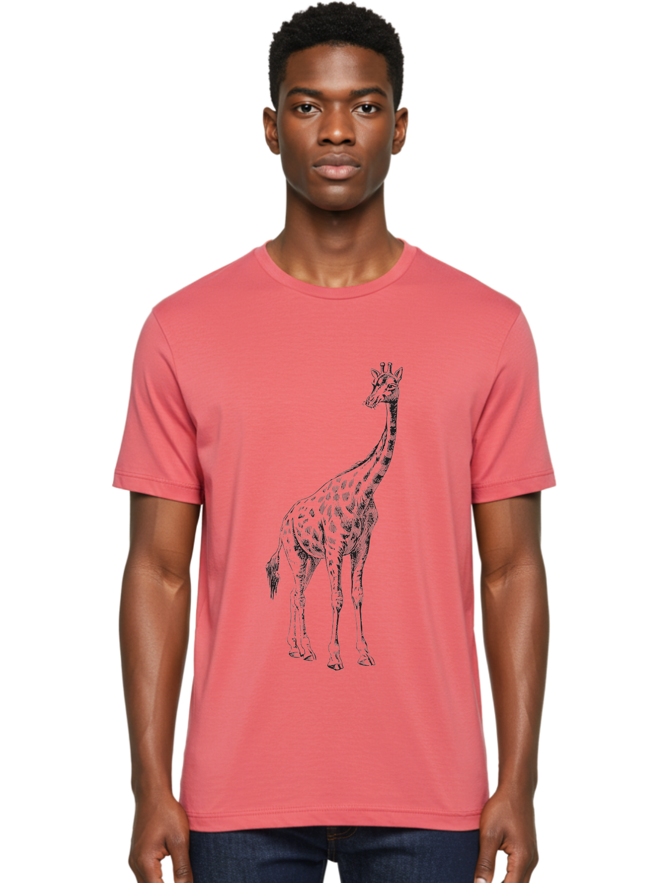 Giraffe-1 Men'S Graphic Tee, 100% Cotton, Comfortable Casual Summer Wear, Machine Washable, Giraffe Standing, Tall Animal, Wildlife, Spotted Fur, Long Neck, Safari, Exotic, Wild, Free Ranging, Tall Creature Aad892