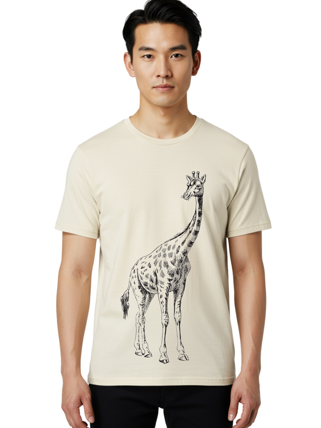 Giraffe-1 Men'S Graphic Tee, 100% Cotton, Comfortable Casual Summer Wear, Machine Washable, Giraffe Standing, Tall Animal, Wildlife, Spotted Fur, Long Neck, Safari, Exotic, Wild, Free Ranging, Tall Creature Aad892