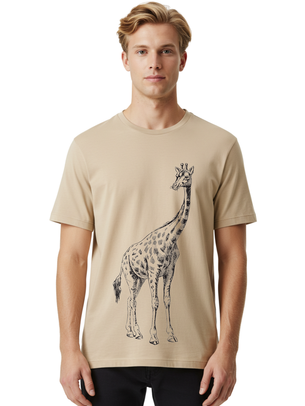 Giraffe-1 Men'S Graphic Tee, 100% Cotton, Comfortable Casual Summer Wear, Machine Washable, Giraffe Standing, Tall Animal, Wildlife, Spotted Fur, Long Neck, Safari, Exotic, Wild, Free Ranging, Tall Creature Aad892