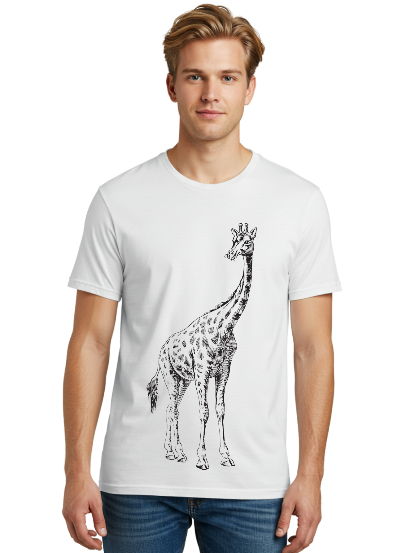 Giraffe-1 Men'S Graphic Tee, 100% Cotton, Comfortable Casual Summer Wear, Machine Washable, Giraffe Standing, Tall Animal, Wildlife, Spotted Fur, Long Neck, Safari, Exotic, Wild, Free Ranging, Tall Creature Aad892