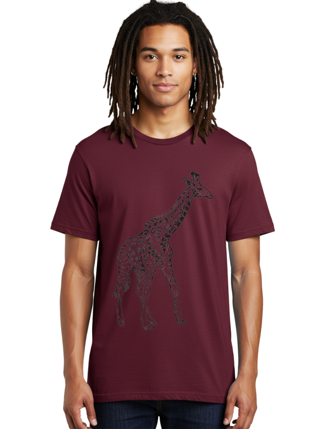 Giraffe Men'S Graphic Tee, 100% Cotton, Comfortable Casual Summer Wear, Machine Washable, Giraffe Illustration, Safari Animal, Wildlife Graphic, Spotted Fur, Tall Mammal, Cartoon Style, Simple Design, Black Outline Aad893