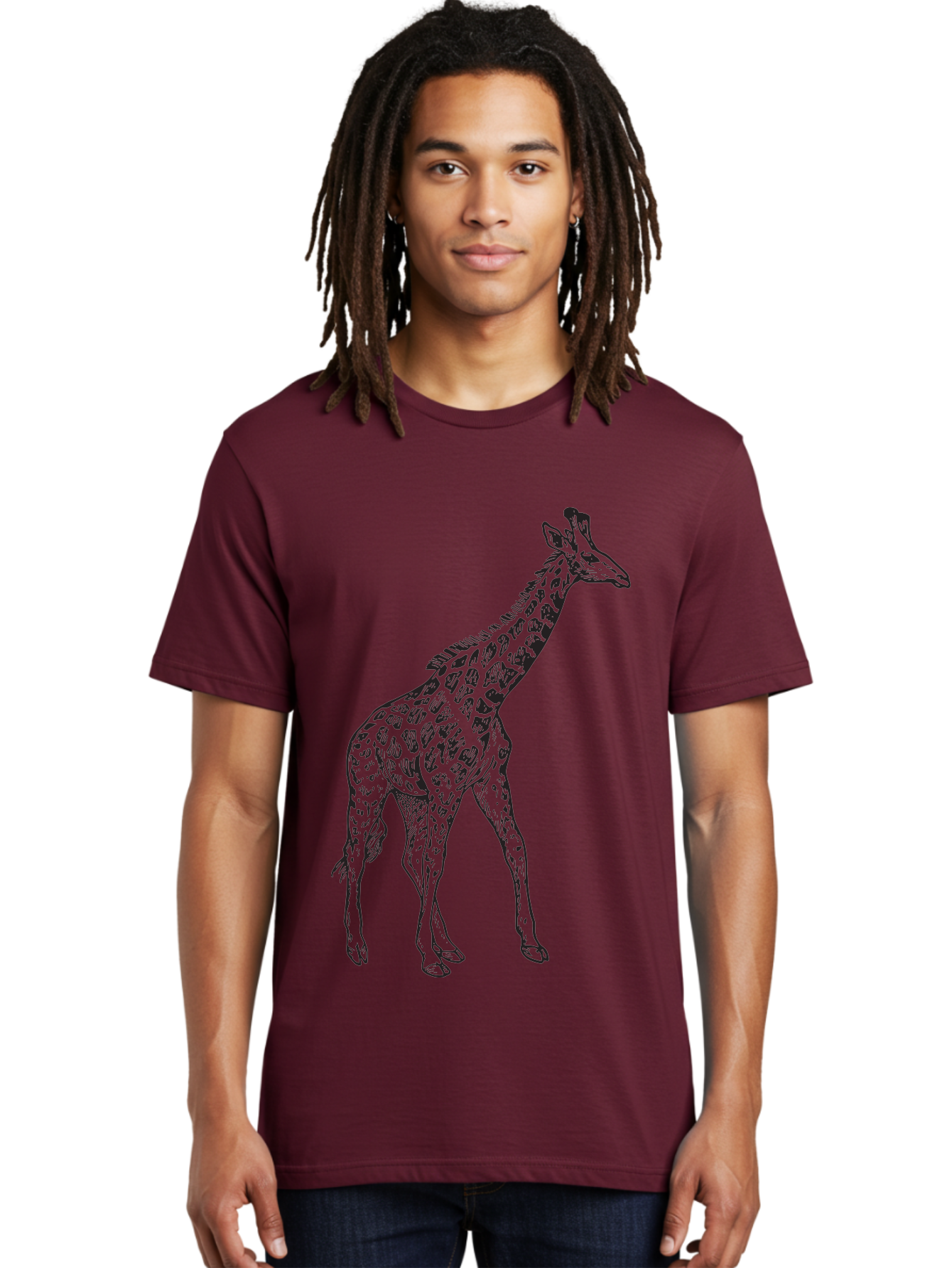 Giraffe Men'S Graphic Tee, 100% Cotton, Comfortable Casual Summer Wear, Machine Washable, Giraffe Illustration, Safari Animal, Wildlife Graphic, Spotted Fur, Tall Mammal, Cartoon Style, Simple Design, Black Outline Aad893