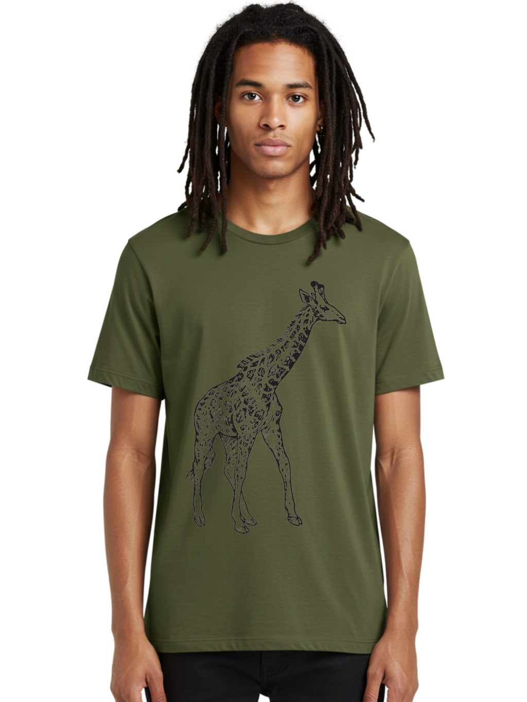 Giraffe Men'S Graphic Tee, 100% Cotton, Comfortable Casual Summer Wear, Machine Washable, Giraffe Illustration, Safari Animal, Wildlife Graphic, Spotted Fur, Tall Mammal, Cartoon Style, Simple Design, Black Outline Aad893