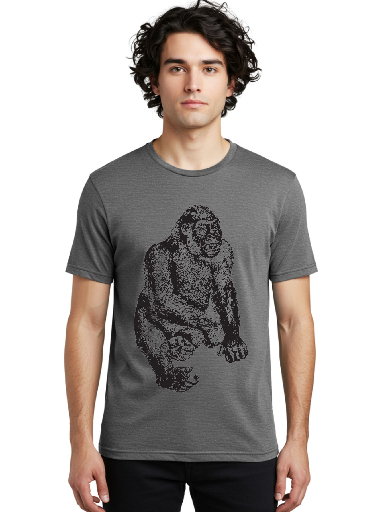 Gorilla Men'S Graphic Tee, 100% Cotton, Comfortable Casual Summer Wear, Machine Washable, Gorilla Illustration, Primate Art, Wildlife Graphic, Animal Design, Monkey Sketch, Wild Animal Portrait Aad894