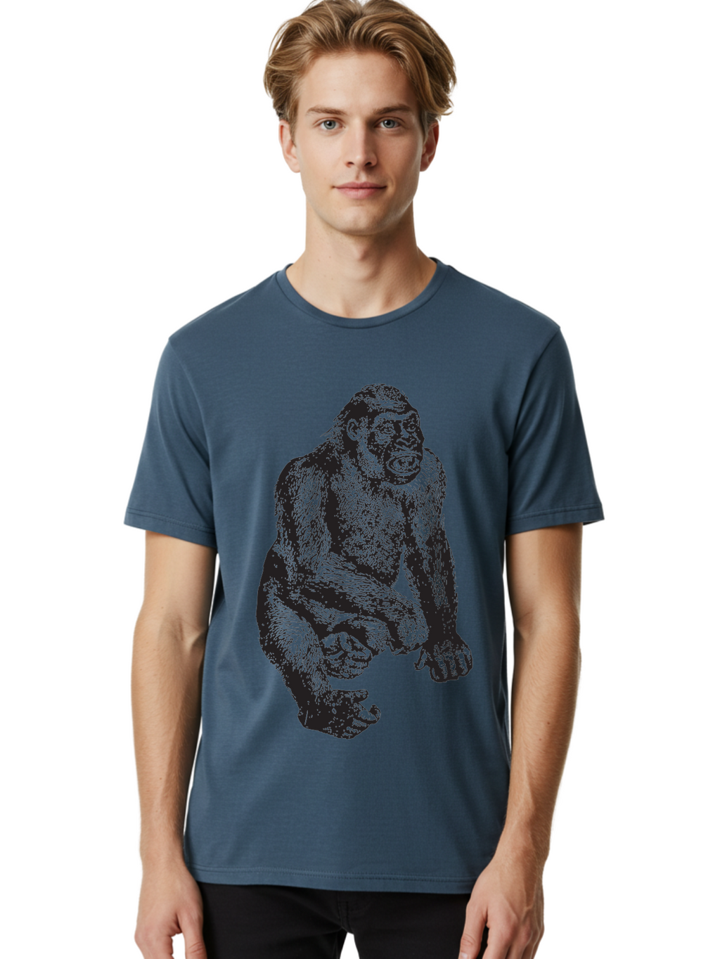 Gorilla Men'S Graphic Tee, 100% Cotton, Comfortable Casual Summer Wear, Machine Washable, Gorilla Illustration, Primate Art, Wildlife Graphic, Animal Design, Monkey Sketch, Wild Animal Portrait Aad894