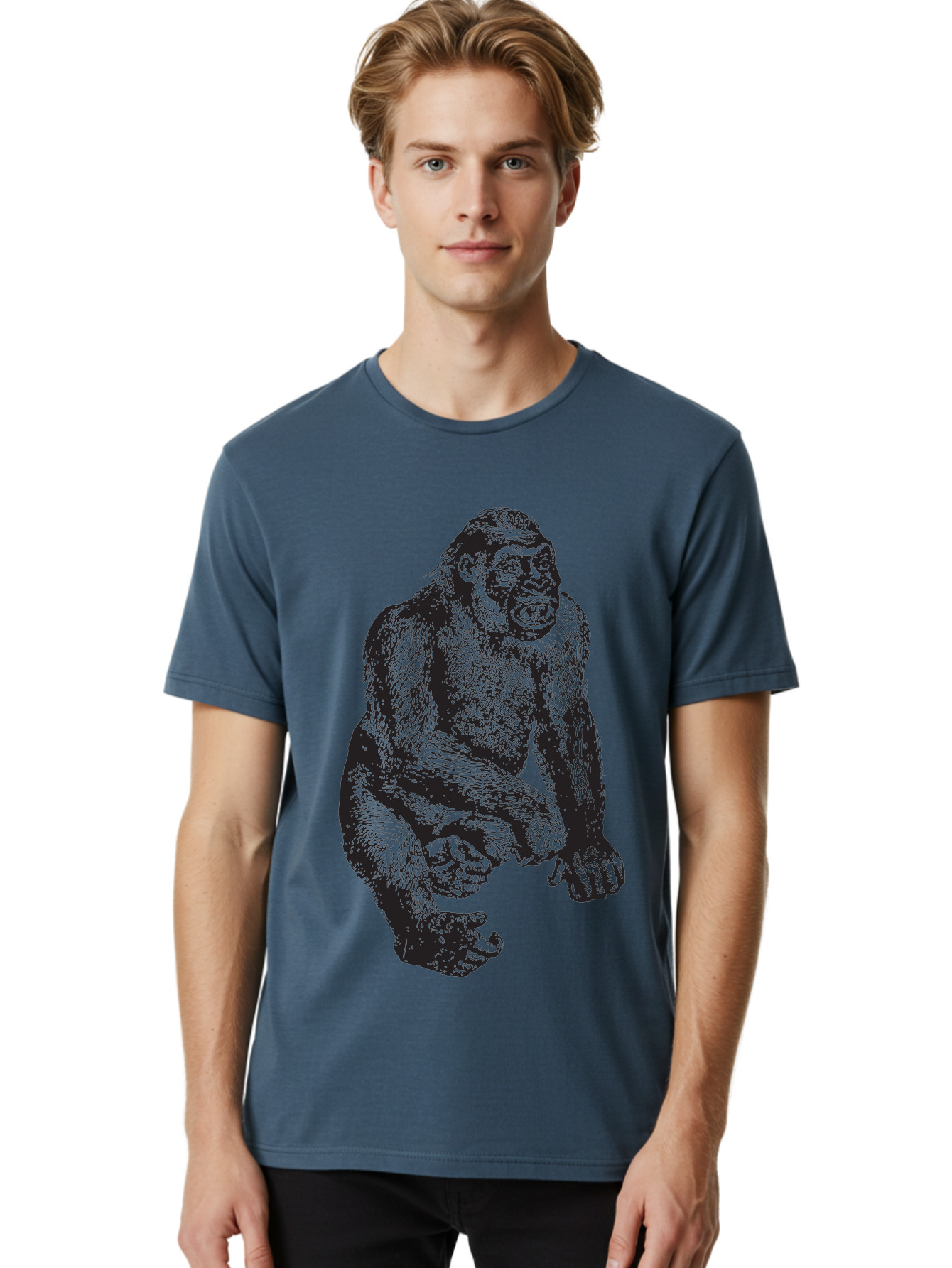 Gorilla Men'S Graphic Tee, 100% Cotton, Comfortable Casual Summer Wear, Machine Washable, Gorilla Illustration, Primate Art, Wildlife Graphic, Animal Design, Monkey Sketch, Wild Animal Portrait Aad894