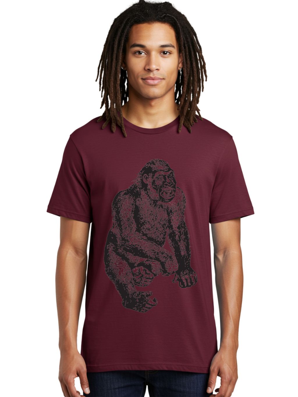 Gorilla Men'S Graphic Tee, 100% Cotton, Comfortable Casual Summer Wear, Machine Washable, Gorilla Illustration, Primate Art, Wildlife Graphic, Animal Design, Monkey Sketch, Wild Animal Portrait Aad894