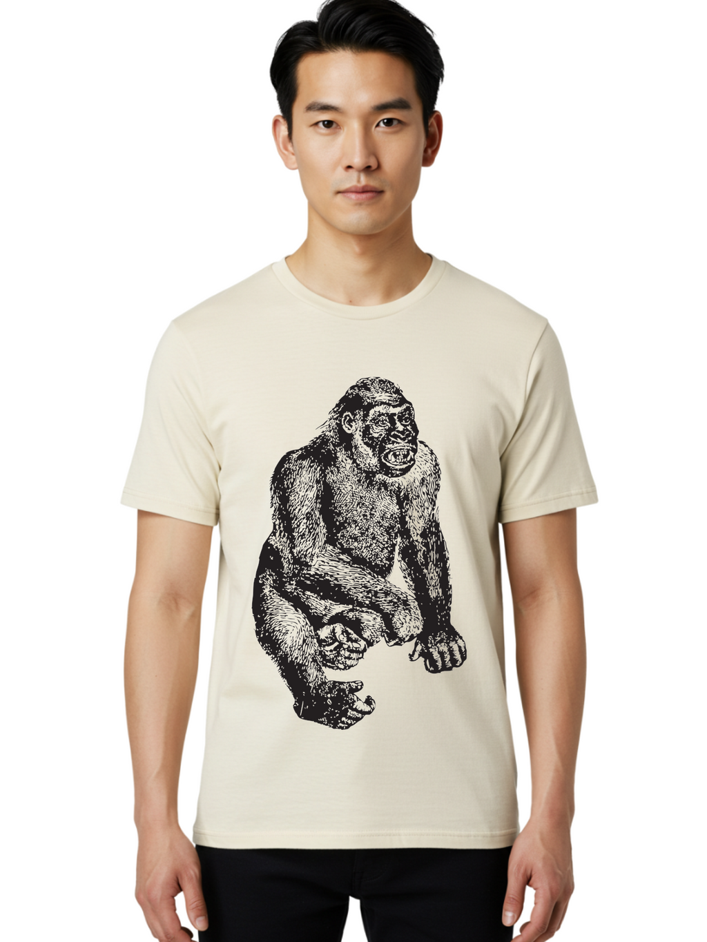 Gorilla Men'S Graphic Tee, 100% Cotton, Comfortable Casual Summer Wear, Machine Washable, Gorilla Illustration, Primate Art, Wildlife Graphic, Animal Design, Monkey Sketch, Wild Animal Portrait Aad894