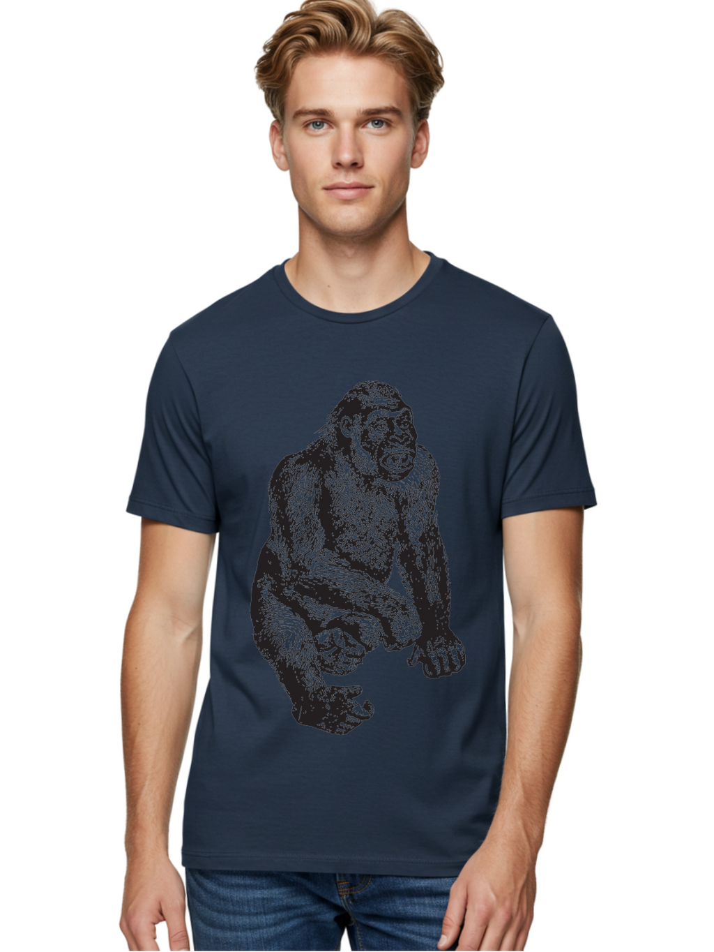 Gorilla Men'S Graphic Tee, 100% Cotton, Comfortable Casual Summer Wear, Machine Washable, Gorilla Illustration, Primate Art, Wildlife Graphic, Animal Design, Monkey Sketch, Wild Animal Portrait Aad894