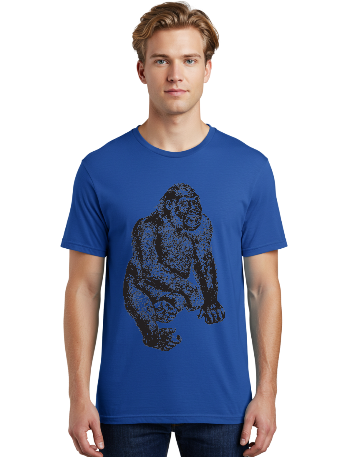 Gorilla Men'S Graphic Tee, 100% Cotton, Comfortable Casual Summer Wear, Machine Washable, Gorilla Illustration, Primate Art, Wildlife Graphic, Animal Design, Monkey Sketch, Wild Animal Portrait Aad894