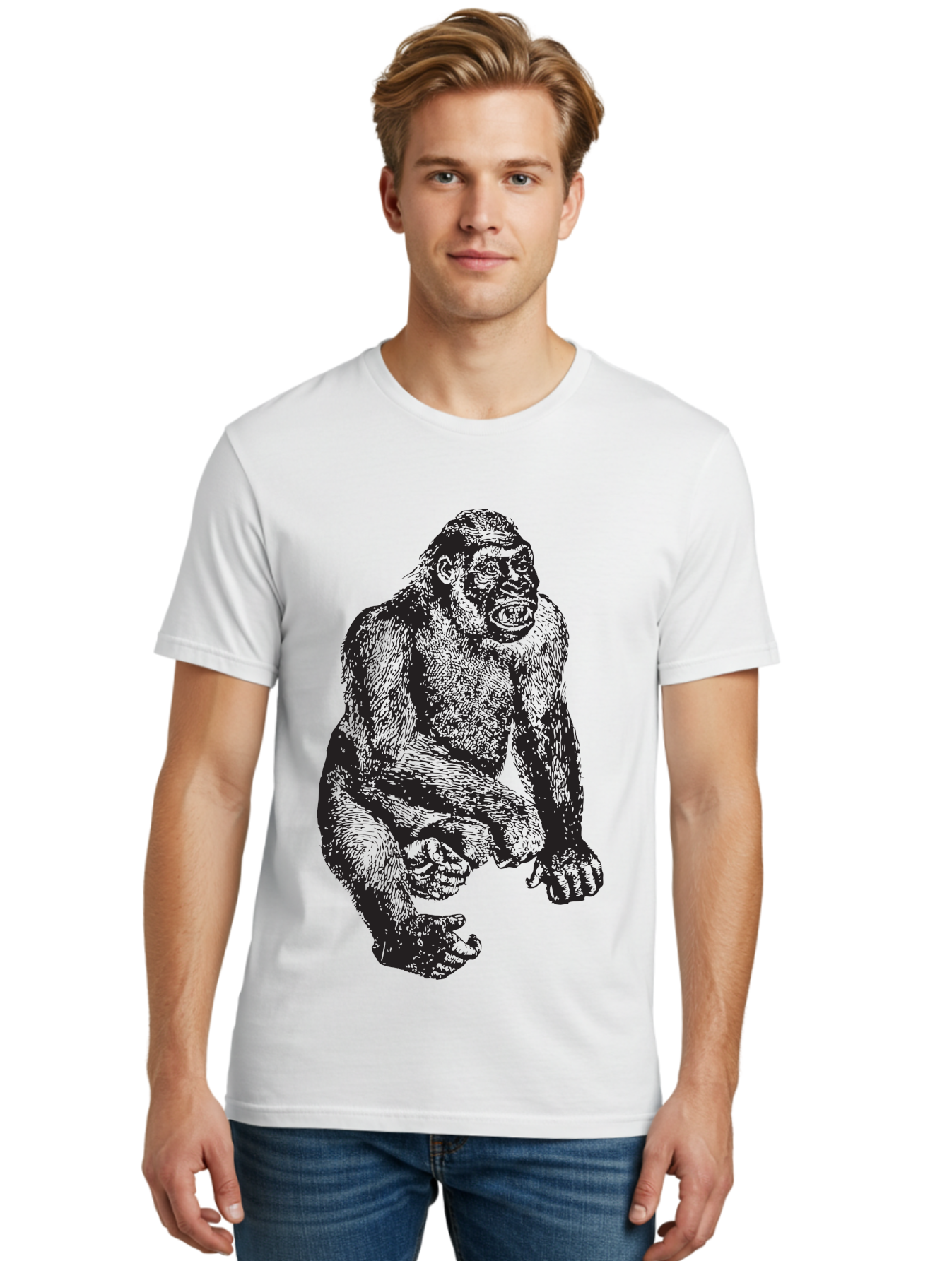Gorilla Men'S Graphic Tee, 100% Cotton, Comfortable Casual Summer Wear, Machine Washable, Gorilla Illustration, Primate Art, Wildlife Graphic, Animal Design, Monkey Sketch, Wild Animal Portrait Aad894
