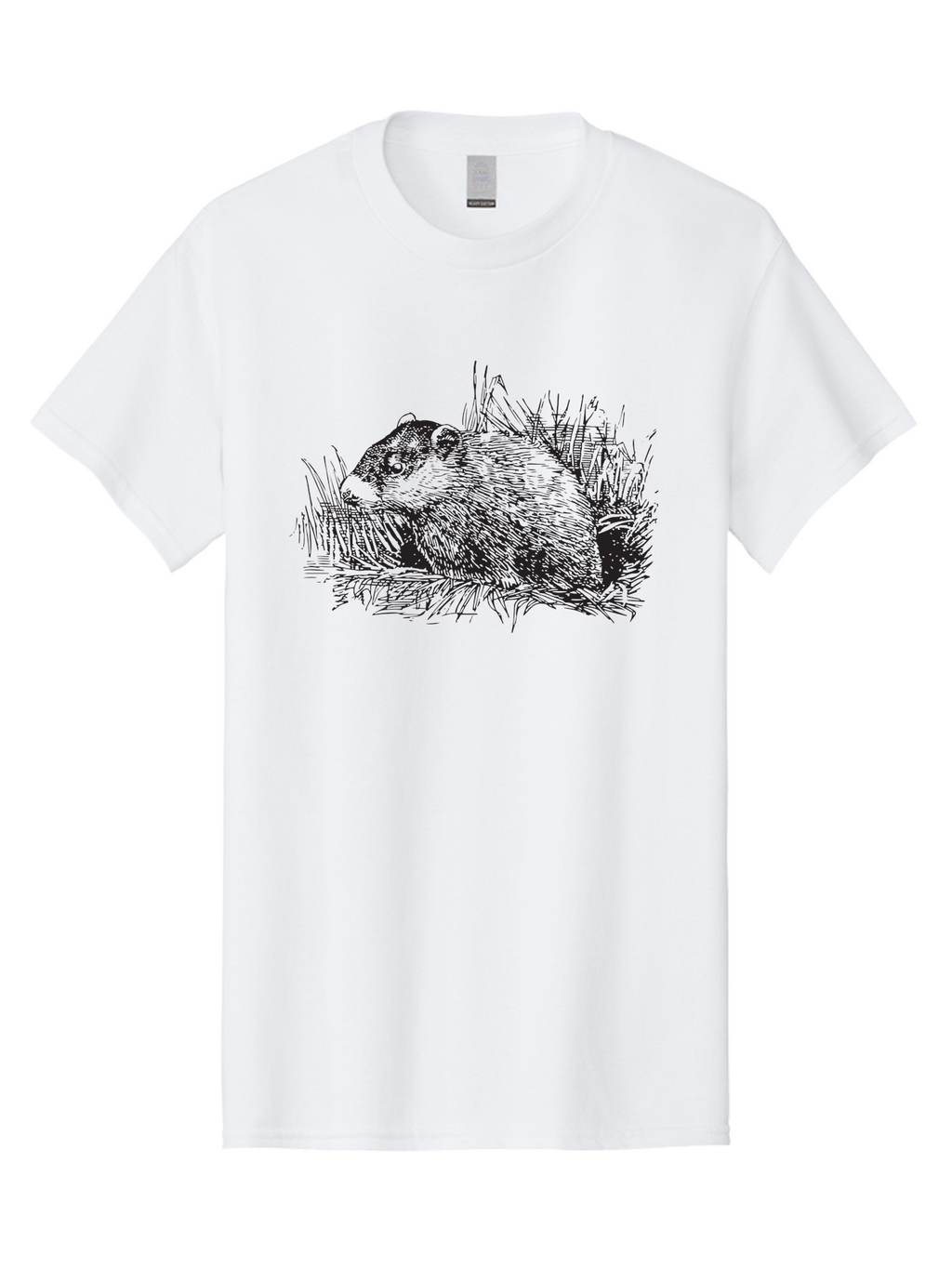 Groundhog-In-Grass Men'S Graphic Tee, 100% Cotton, Comfortable Casual Summer Wear, Machine Washable, Groundhog In Grass, Wildlife Illustration, Rodent Artwork, Black And White Drawing, Furry Animal, Hatching Season, Springtime Symbol, Aad895