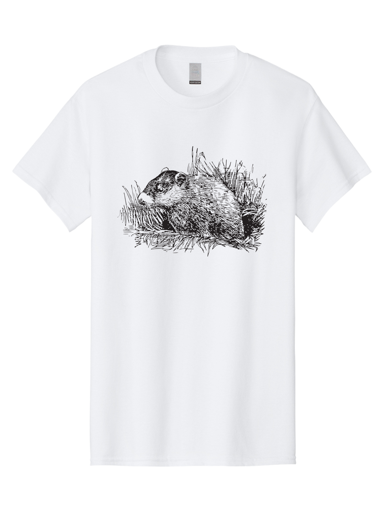 Groundhog-In-Grass Men'S Graphic Tee, 100% Cotton, Comfortable Casual Summer Wear, Machine Washable, Groundhog In Grass, Wildlife Illustration, Rodent Artwork, Black And White Drawing, Furry Animal, Hatching Season, Springtime Symbol, Aad895