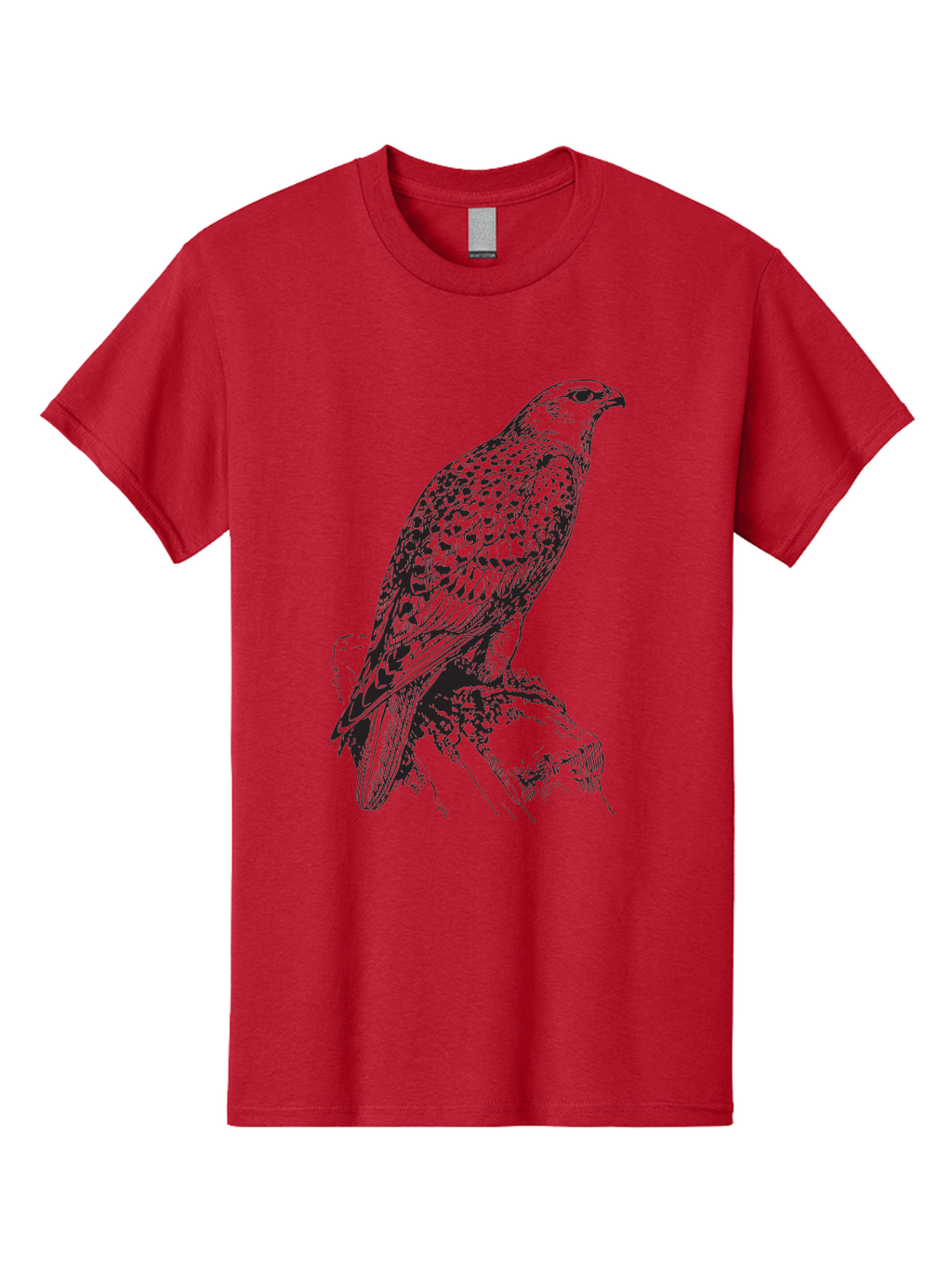 Hawk Men'S Graphic Tee, 100% Cotton, Comfortable Casual Summer Wear, Machine Washable, Bird Of Prey, Hawk Illustration, Spotted Feathers, Sharp Beak, Perched On Branch, Wildlife Art, Raptor, Engraving Style, Majestic Bird, Nature Design Aad896