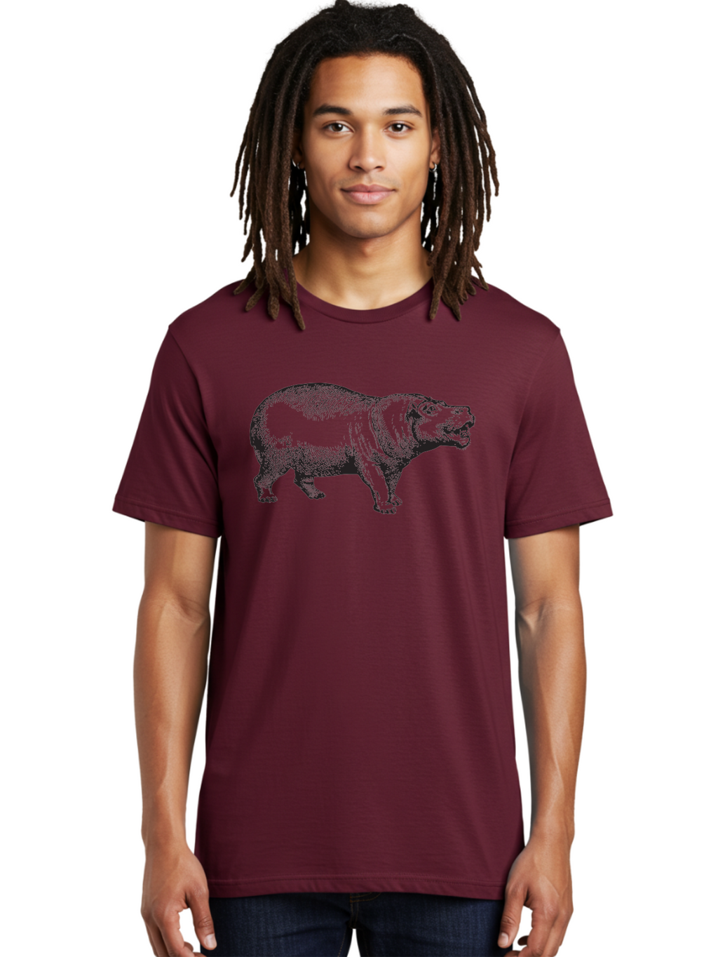 Hippopotamus Men'S Graphic Tee, 100% Cotton, Comfortable Casual Summer Wear, Machine Washable, Hippopotamus, Wild Animal, Large Mammal, Open Mouth, Detailed Illustration, Wildlife, Nature, Safari, River Creature, Angry Animal Aad898