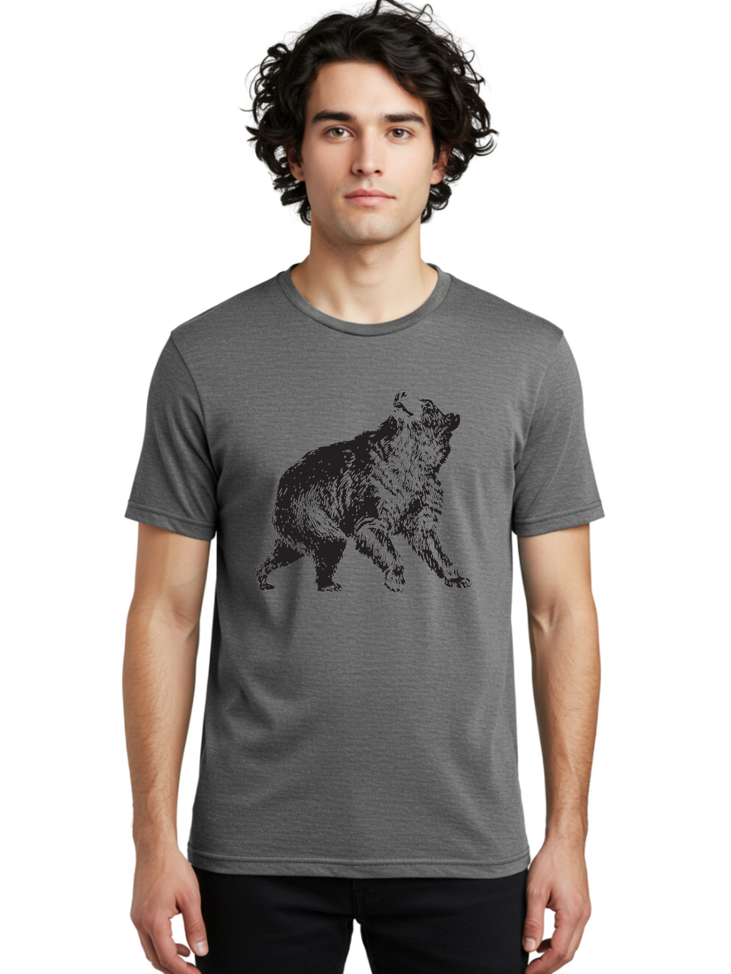 Howling-Wolf Men'S Graphic Tee, 100% Cotton, Comfortable Casual Summer Wear, Machine Washable, Bear Howling, Wild Animal, Wildlife Conservation, Furry Mammal, Roaring Bear, Animal Illustration, Wildlife Art Aad899