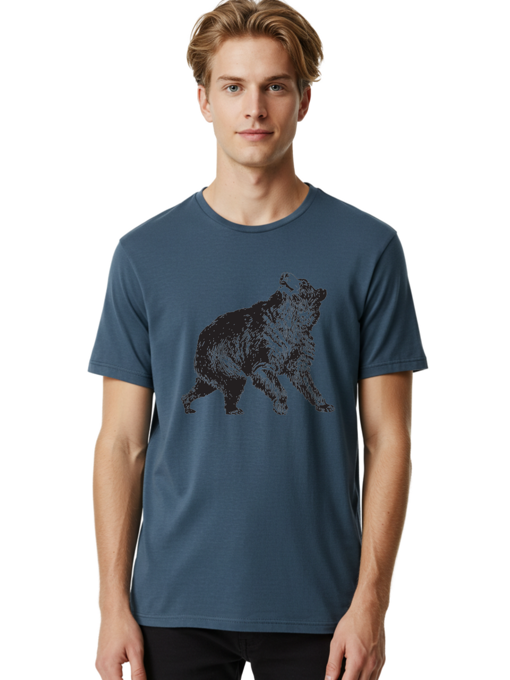 Howling-Wolf Men'S Graphic Tee, 100% Cotton, Comfortable Casual Summer Wear, Machine Washable, Bear Howling, Wild Animal, Wildlife Conservation, Furry Mammal, Roaring Bear, Animal Illustration, Wildlife Art Aad899