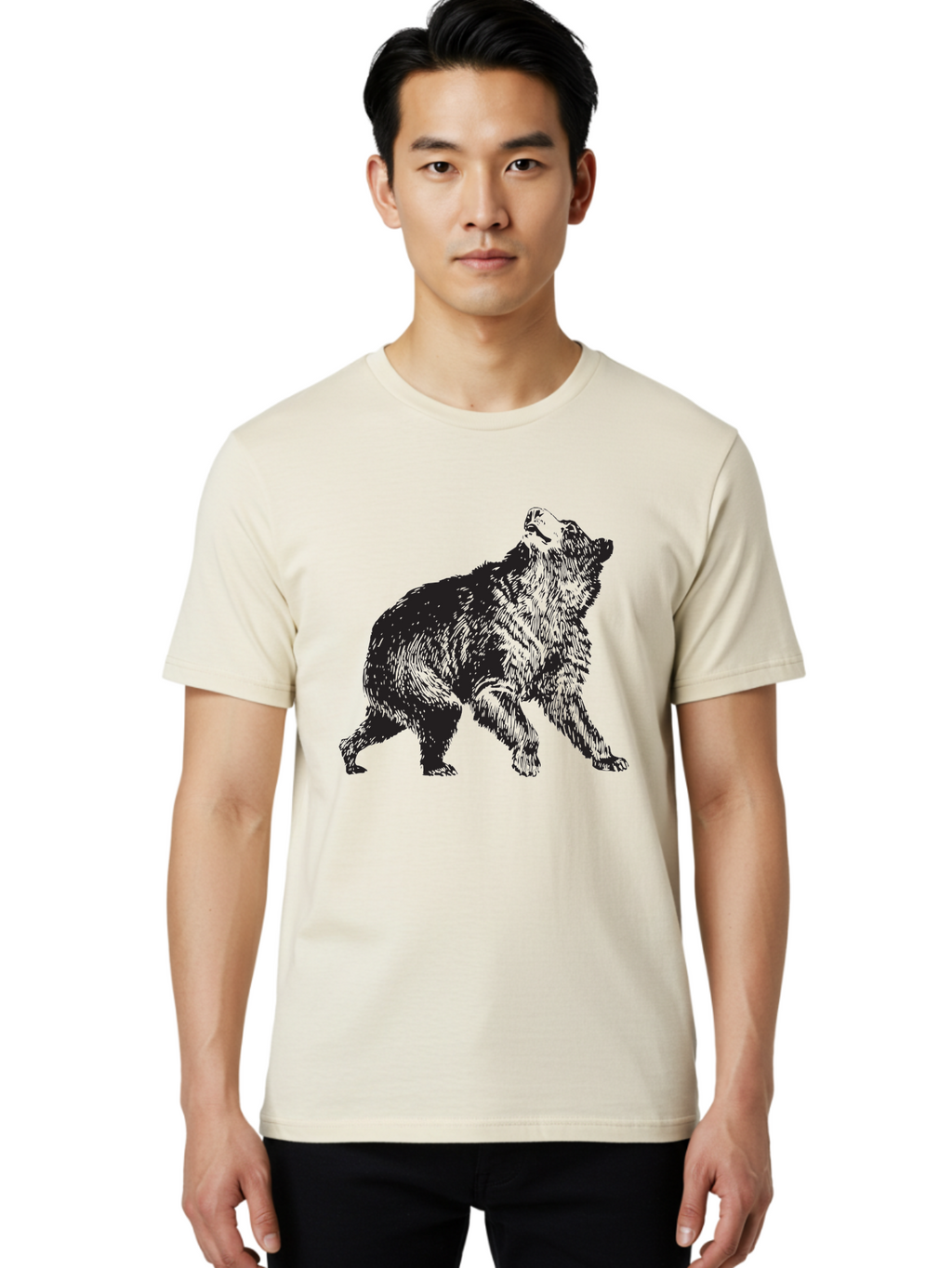 Howling-Wolf Men'S Graphic Tee, 100% Cotton, Comfortable Casual Summer Wear, Machine Washable, Bear Howling, Wild Animal, Wildlife Conservation, Furry Mammal, Roaring Bear, Animal Illustration, Wildlife Art Aad899