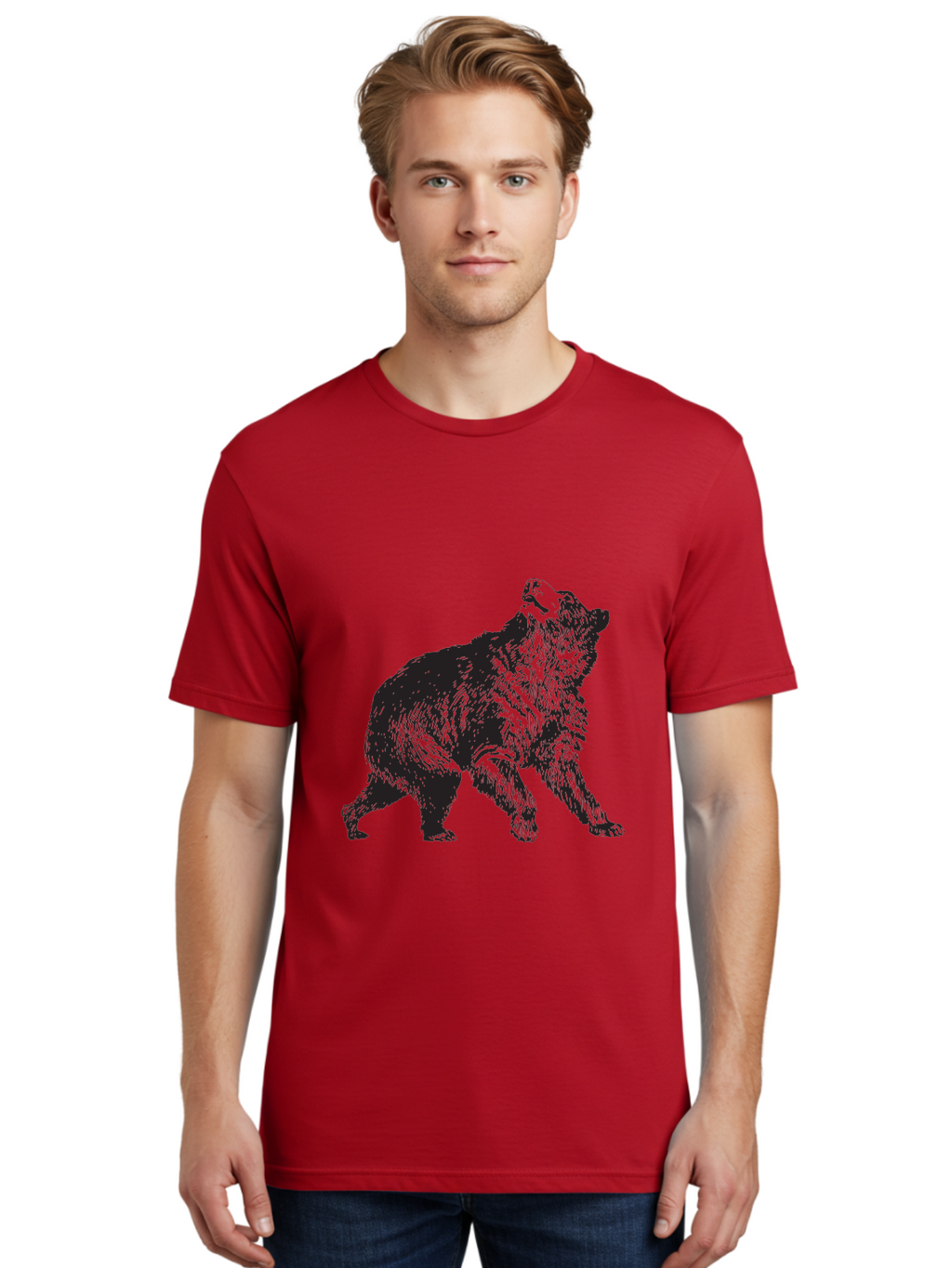 Howling-Wolf Men'S Graphic Tee, 100% Cotton, Comfortable Casual Summer Wear, Machine Washable, Bear Howling, Wild Animal, Wildlife Conservation, Furry Mammal, Roaring Bear, Animal Illustration, Wildlife Art Aad899