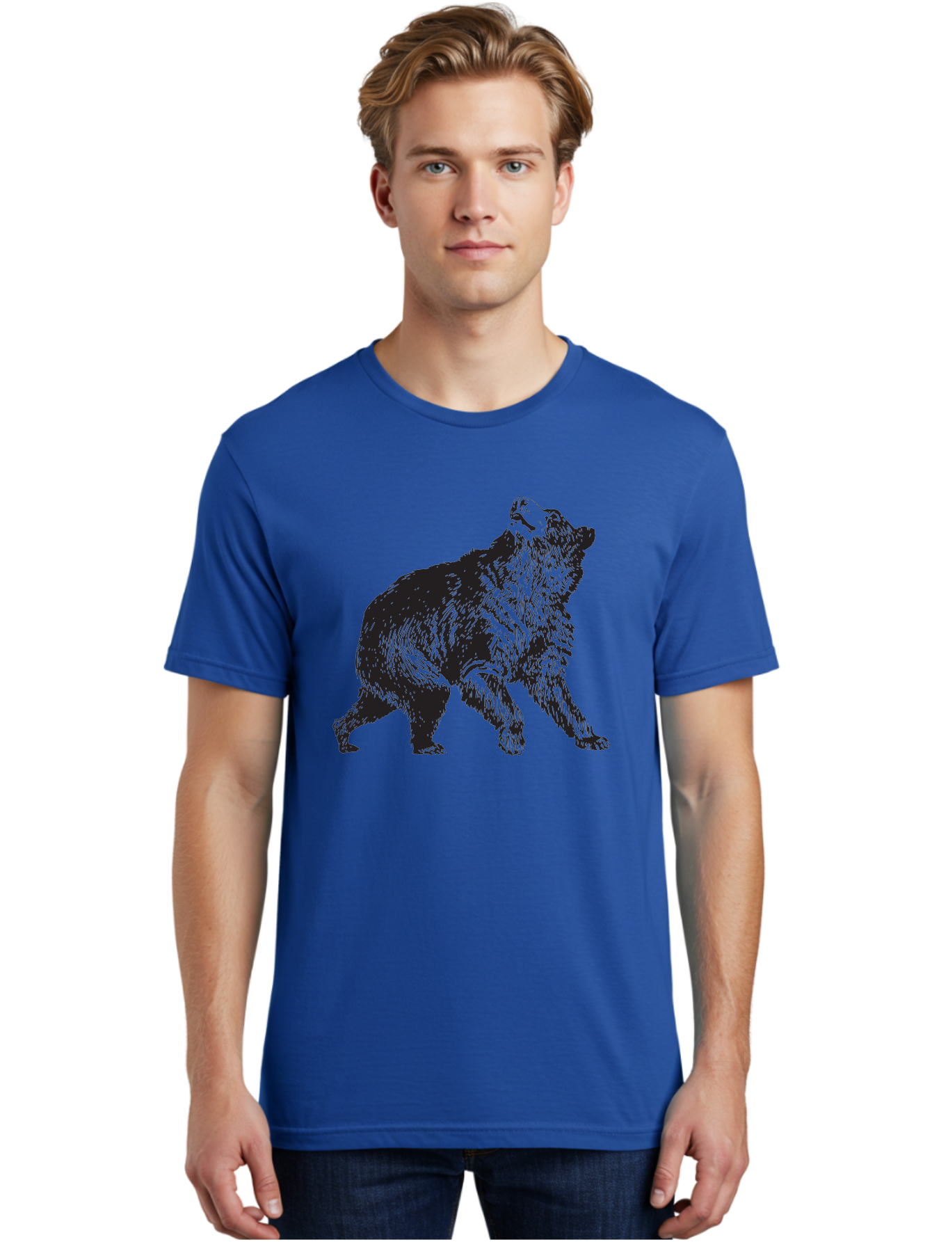 Howling-Wolf Men'S Graphic Tee, 100% Cotton, Comfortable Casual Summer Wear, Machine Washable, Bear Howling, Wild Animal, Wildlife Conservation, Furry Mammal, Roaring Bear, Animal Illustration, Wildlife Art Aad899