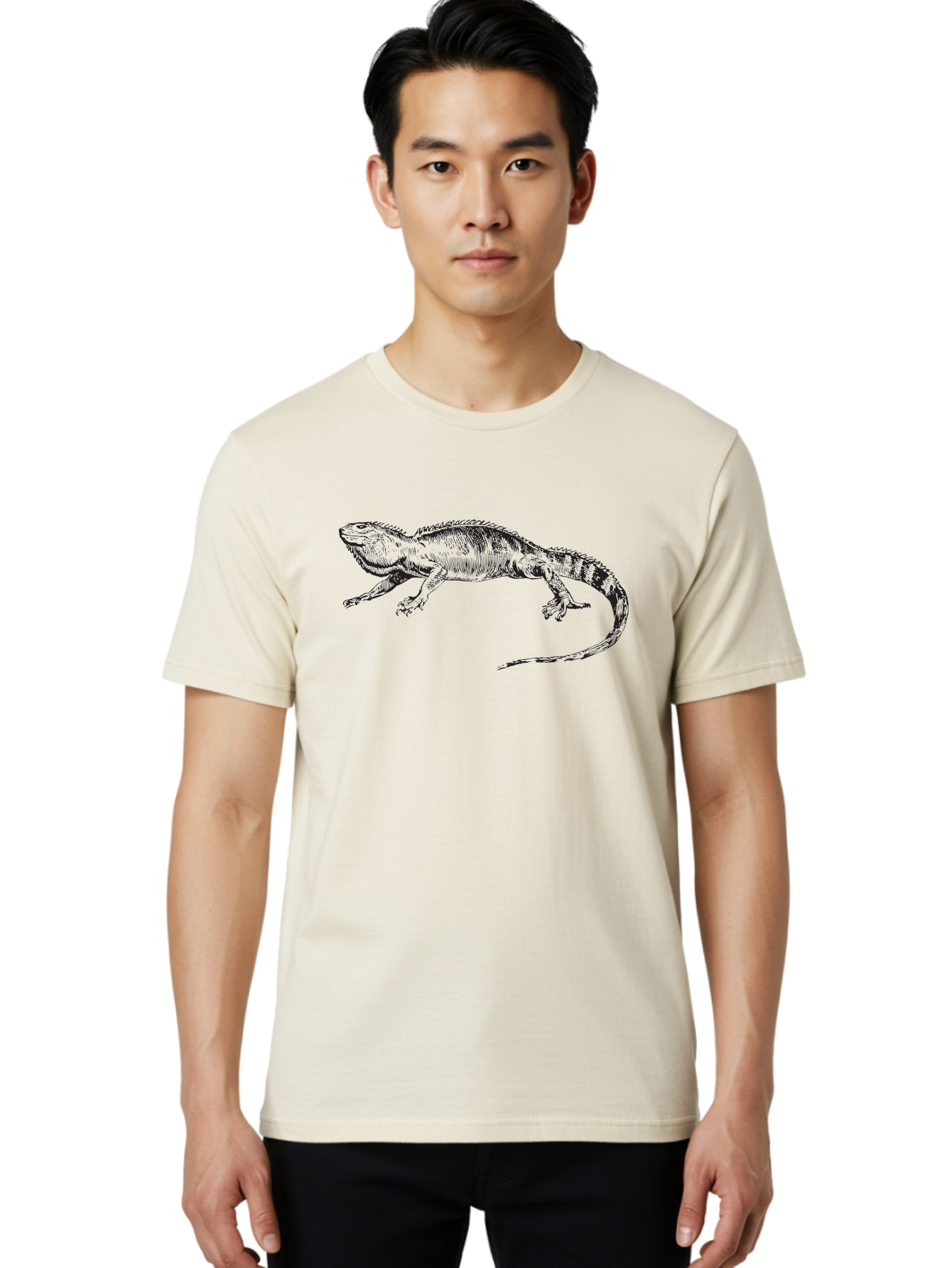 Iguana Men'S Graphic Tee, 100% Cotton, Comfortable Casual Summer Wear, Machine Washable, Lizard, Reptile, Wildlife, Animal Illustration, Detailed Drawing, Scaled Creature, Tail, Claws, Vintage Art Aad900