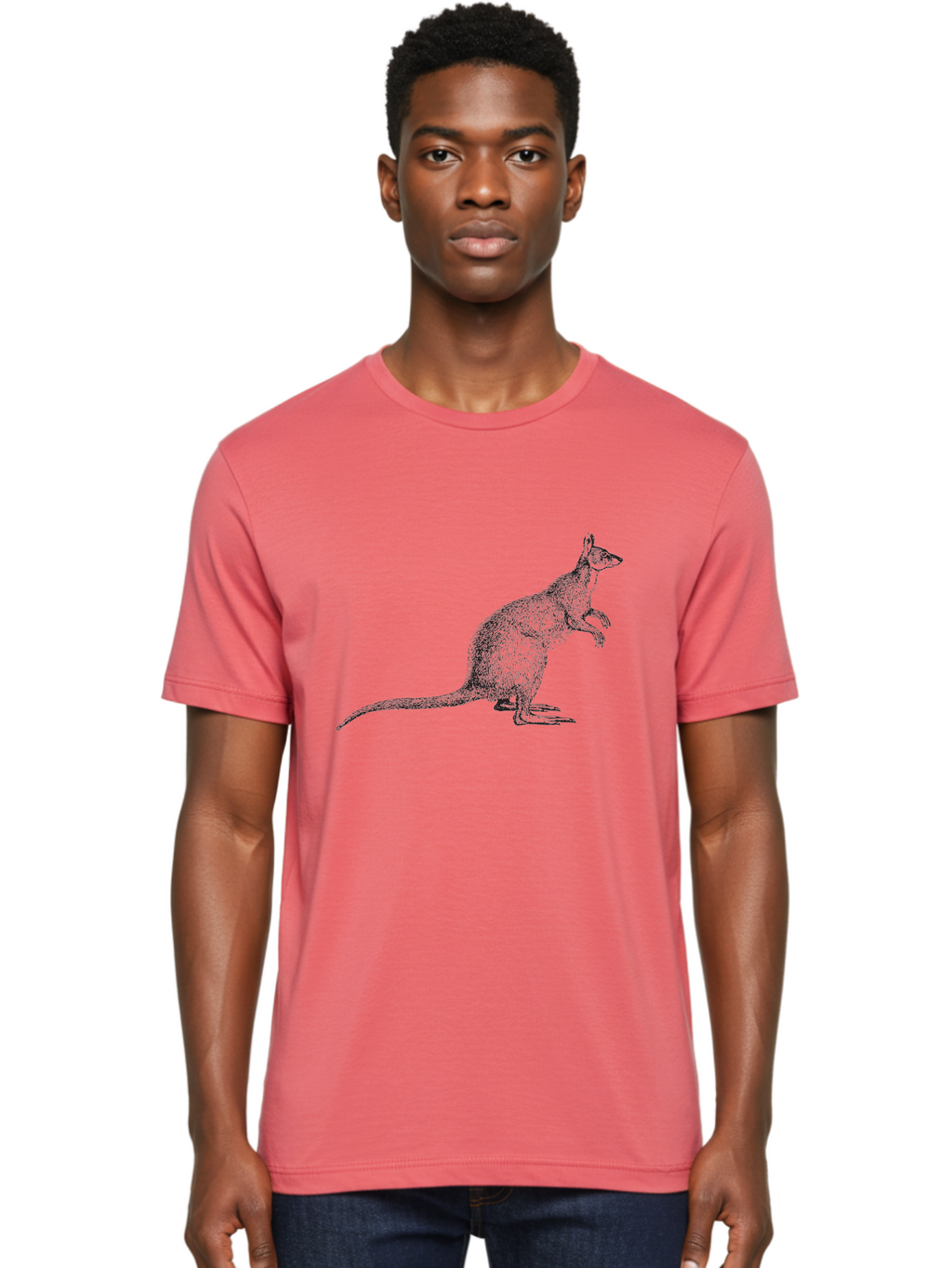Kangaroo-1 Men'S Graphic Tee, 100% Cotton, Comfortable Casual Summer Wear, Machine Washable, Kangaroo Illustration, Marsupial Drawing, Wildlife Art, Australian Animal, Sketch Style, Furry Texture, Animal Portrait, Kangaroo Graphics Aad901