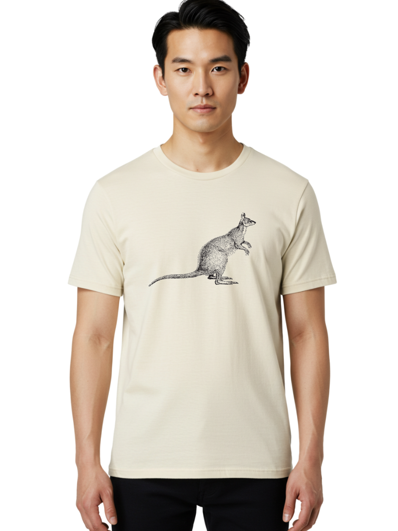 Kangaroo-1 Men'S Graphic Tee, 100% Cotton, Comfortable Casual Summer Wear, Machine Washable, Kangaroo Illustration, Marsupial Drawing, Wildlife Art, Australian Animal, Sketch Style, Furry Texture, Animal Portrait, Kangaroo Graphics Aad901