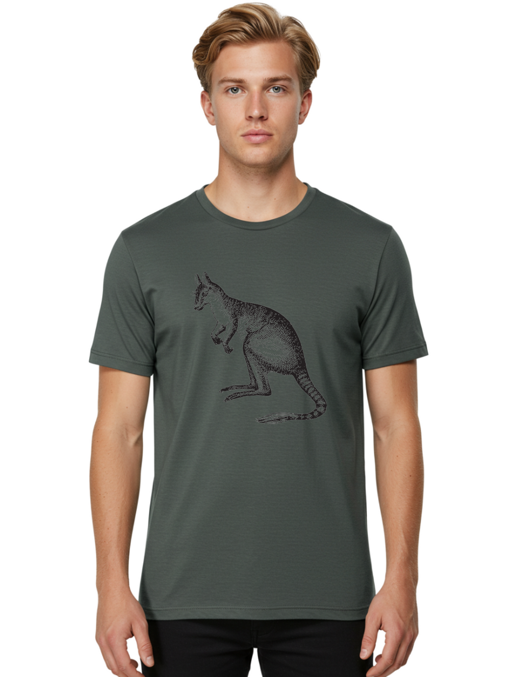 Kangaroo Men'S Graphic Tee, 100% Cotton, Comfortable Casual Summer Wear, Machine Washable, Kangaroo Illustration, Marsupial Animal, Wildlife Art, Australian Fauna, Hopping Kangaroo, Wildlife Illustration, Animal Drawing Aad902