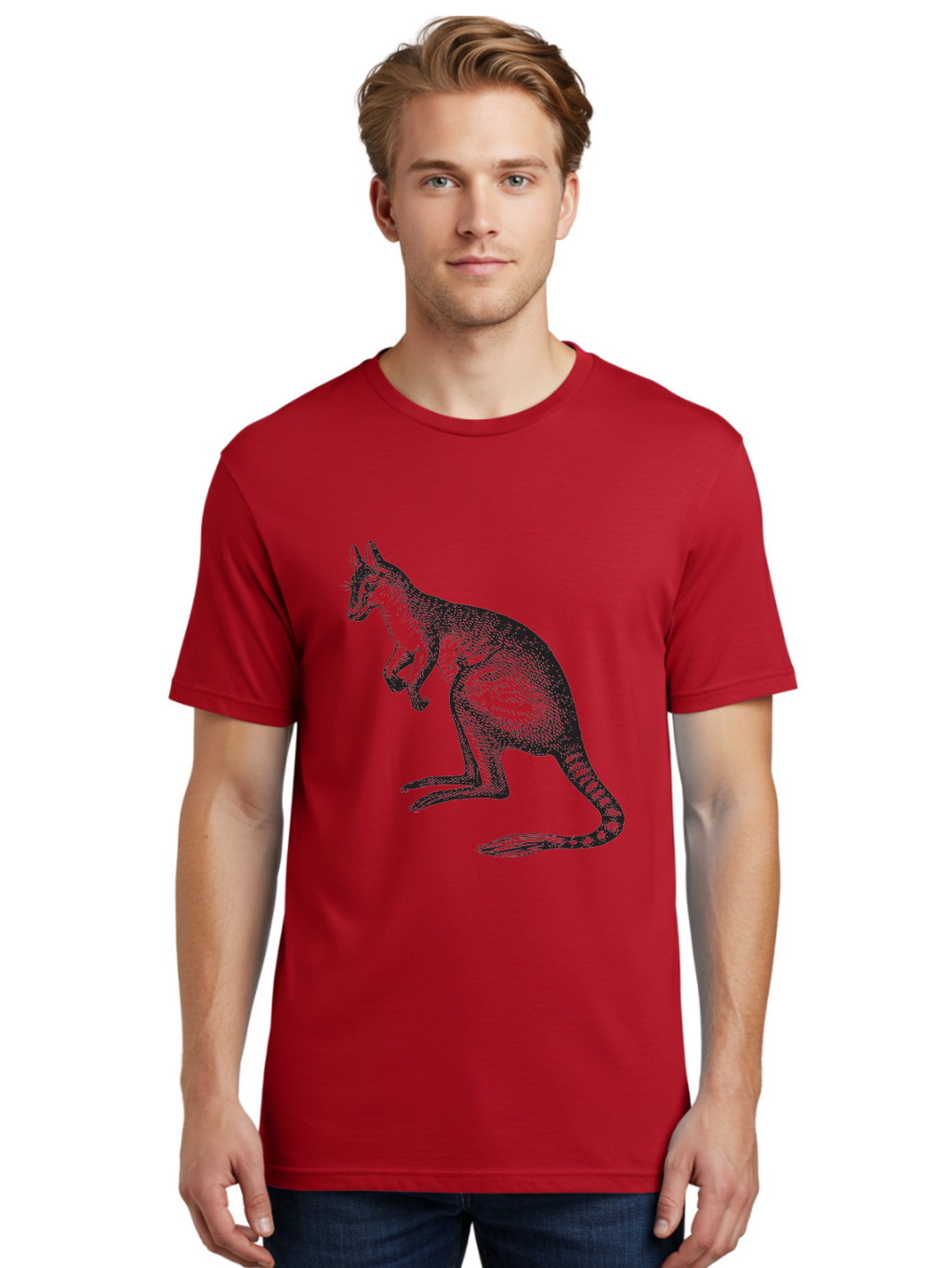 Kangaroo Men'S Graphic Tee, 100% Cotton, Comfortable Casual Summer Wear, Machine Washable, Kangaroo Illustration, Marsupial Animal, Wildlife Art, Australian Fauna, Hopping Kangaroo, Wildlife Illustration, Animal Drawing Aad902