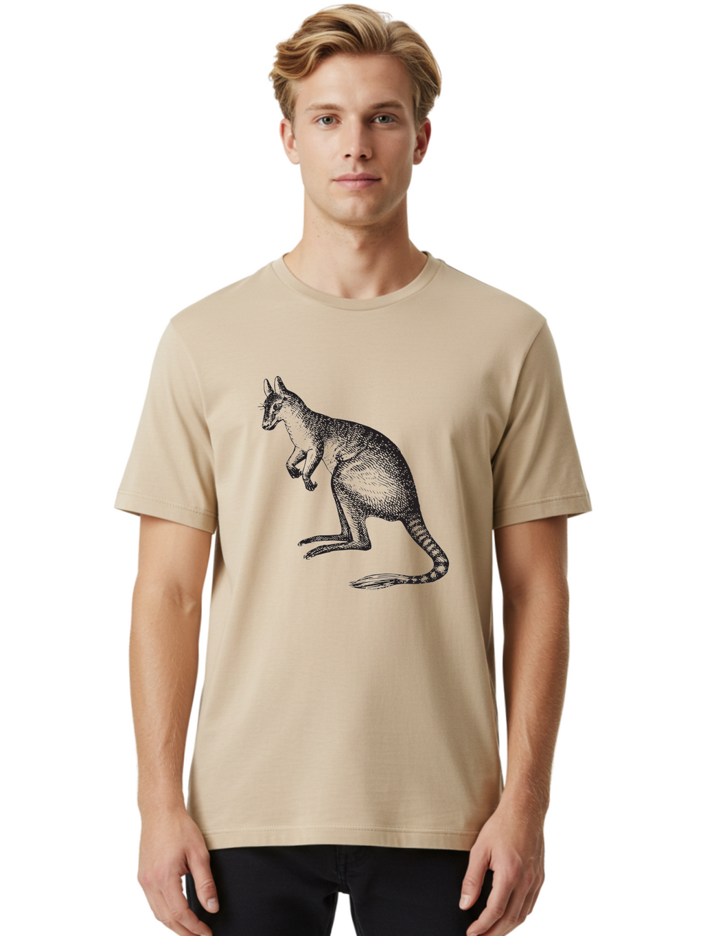 Kangaroo Men'S Graphic Tee, 100% Cotton, Comfortable Casual Summer Wear, Machine Washable, Kangaroo Illustration, Marsupial Animal, Wildlife Art, Australian Fauna, Hopping Kangaroo, Wildlife Illustration, Animal Drawing Aad902