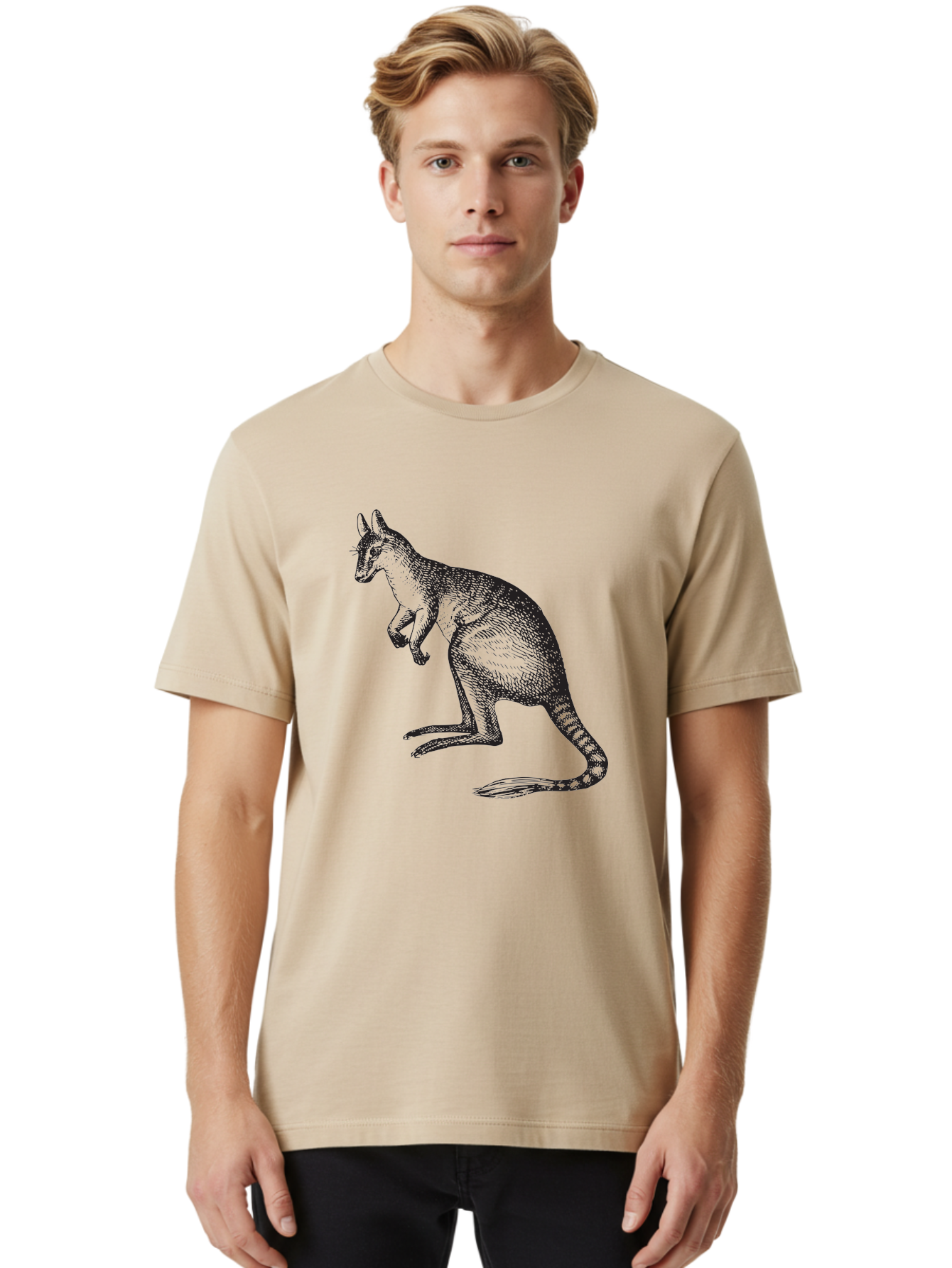 Kangaroo Men'S Graphic Tee, 100% Cotton, Comfortable Casual Summer Wear, Machine Washable, Kangaroo Illustration, Marsupial Animal, Wildlife Art, Australian Fauna, Hopping Kangaroo, Wildlife Illustration, Animal Drawing Aad902