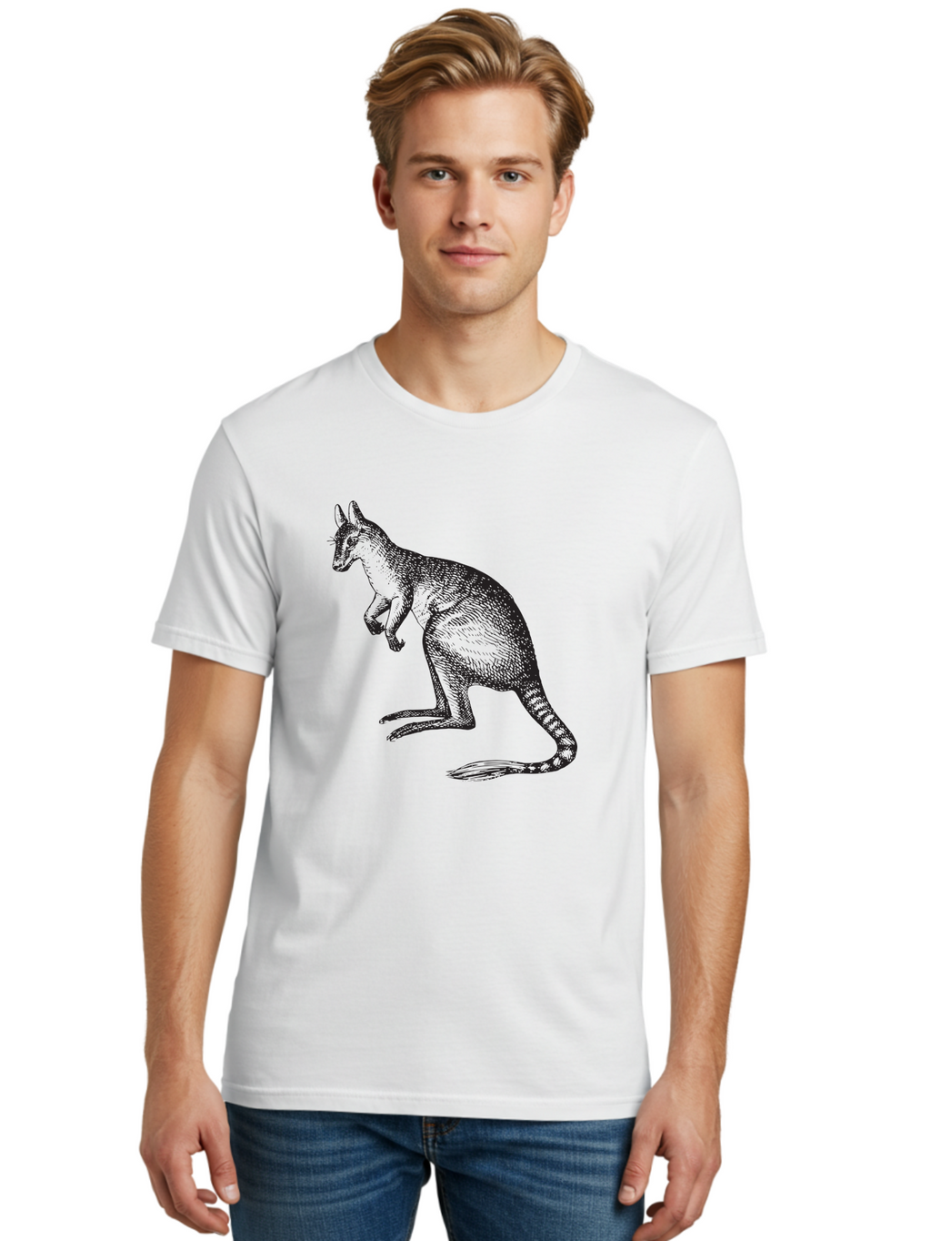 Kangaroo Men'S Graphic Tee, 100% Cotton, Comfortable Casual Summer Wear, Machine Washable, Kangaroo Illustration, Marsupial Animal, Wildlife Art, Australian Fauna, Hopping Kangaroo, Wildlife Illustration, Animal Drawing Aad902
