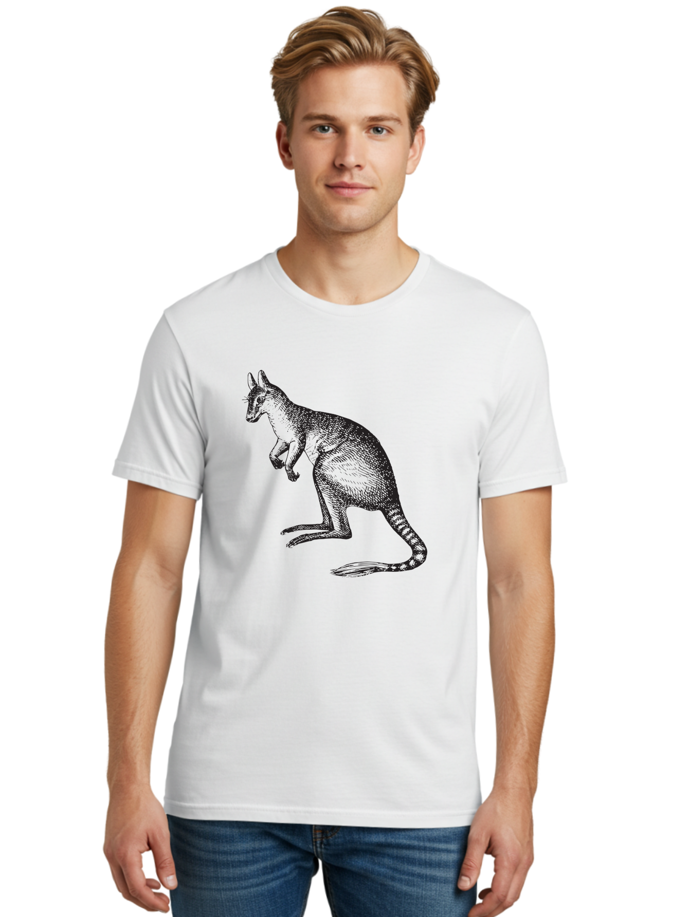 Kangaroo Men'S Graphic Tee, 100% Cotton, Comfortable Casual Summer Wear, Machine Washable, Kangaroo Illustration, Marsupial Animal, Wildlife Art, Australian Fauna, Hopping Kangaroo, Wildlife Illustration, Animal Drawing Aad902