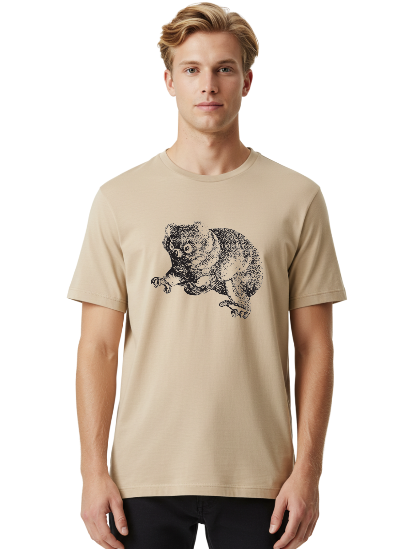 Koala Men'S Graphic Tee, 100% Cotton, Comfortable Casual Summer Wear, Machine Washable, Koala Illustration, Marsupial Animal, Wildlife Art, Australian Native, Cute Creature, Sketch Drawing, Detailed Texture, Furry Mammal, Wildlife Conservation Aad903