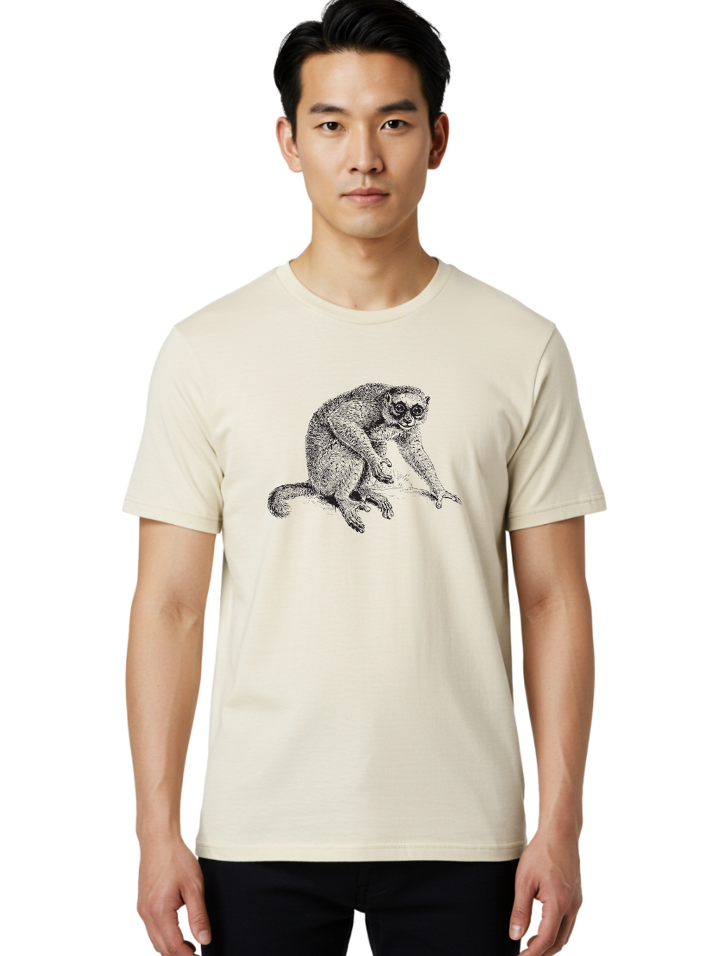 Lemur-Illustration Men'S Graphic Tee, 100% Cotton, Comfortable Casual Summer Wear, Machine Washable, Lemur On A Branch, Wildlife Art, Primate Illustration, Exotic Animal, Detailed Drawing, Furry Creature Aad904