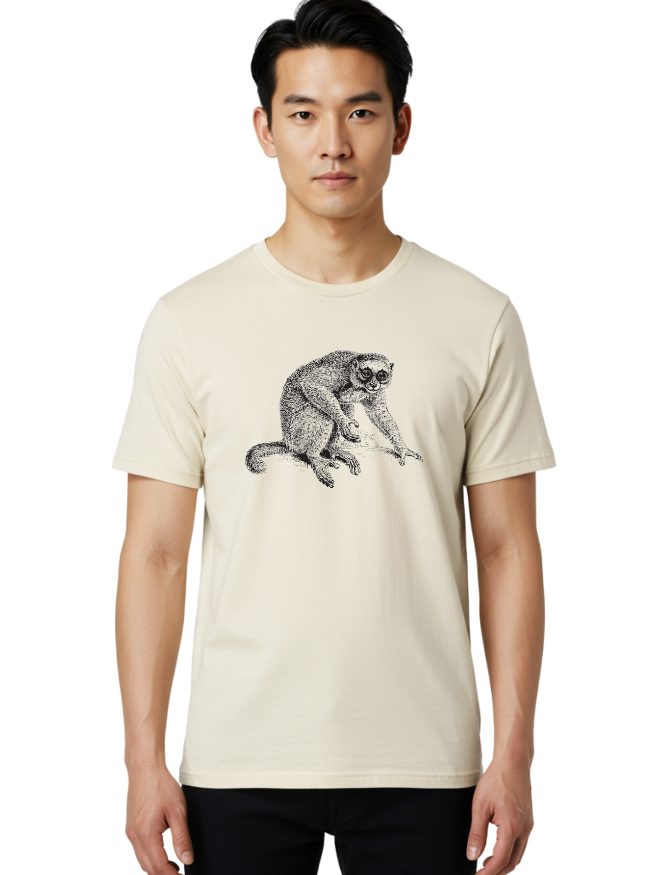 Lemur-Illustration Men'S Graphic Tee, 100% Cotton, Comfortable Casual Summer Wear, Machine Washable, Lemur On A Branch, Wildlife Art, Primate Illustration, Exotic Animal, Detailed Drawing, Furry Creature Aad904