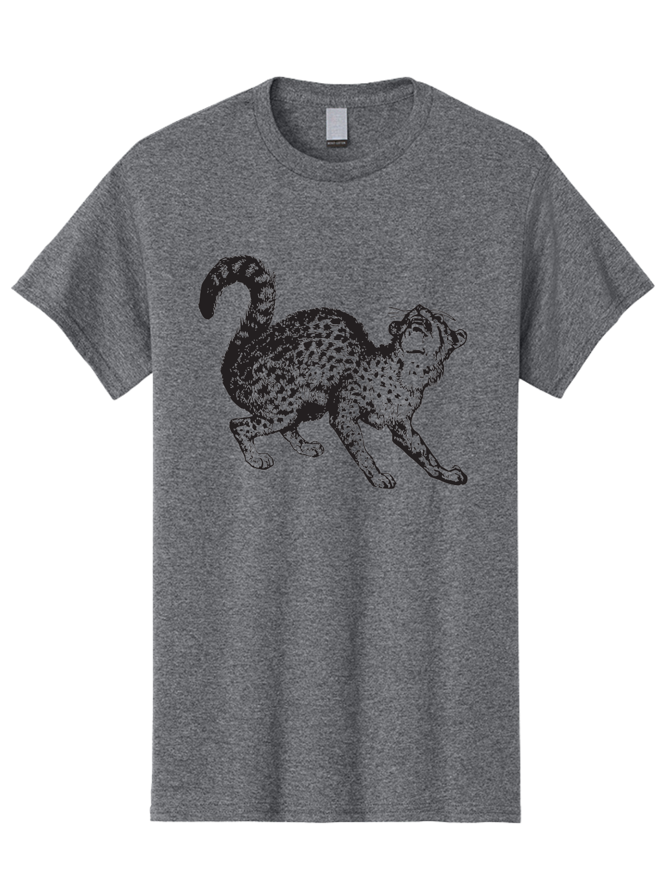 Leopard-1 Men'S Graphic Tee, 100% Cotton, Comfortable Casual Summer Wear, Machine Washable, Leopard, Spotted Fur, Wild Cat, Black Illustration, Dynamic Pose, Wildlife Art, Feline, Animal Graphic, Spotted Pattern Aad906