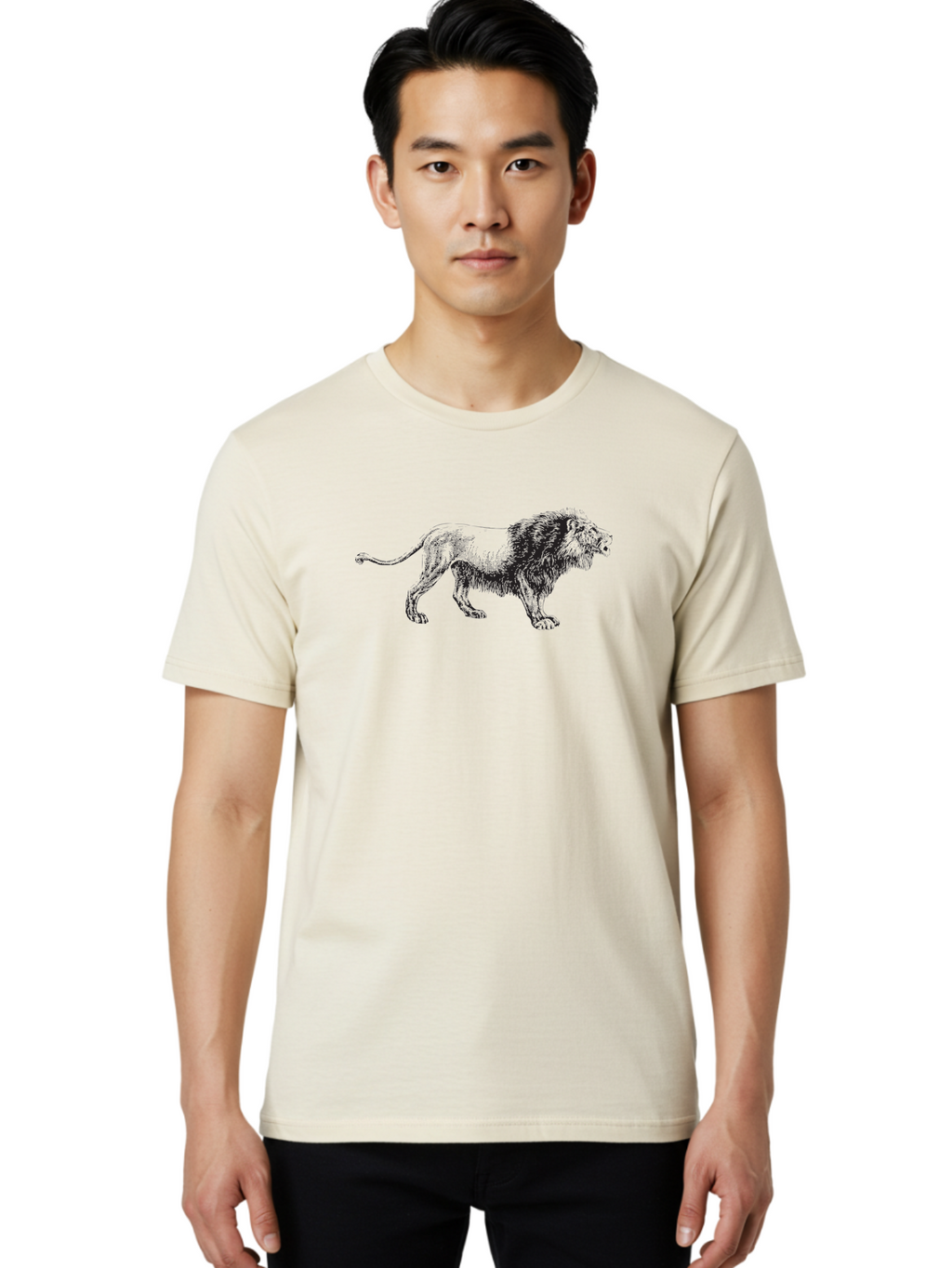 Lion Men'S Graphic Tee, 100% Cotton, Comfortable Casual Summer Wear, Machine Washable, Lion Silhouette, Majestic Animal, Wildlife Art, Fierce Creature, King Of The Jungle, Powerful Mane, Detailed Illustration, Wild Beauty, Aad909