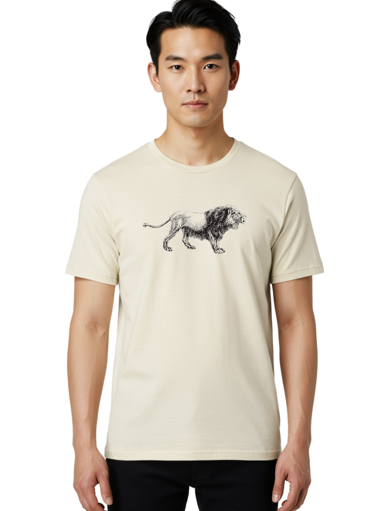 Lion Men'S Graphic Tee, 100% Cotton, Comfortable Casual Summer Wear, Machine Washable, Lion Silhouette, Majestic Animal, Wildlife Art, Fierce Creature, King Of The Jungle, Powerful Mane, Detailed Illustration, Wild Beauty, Aad909
