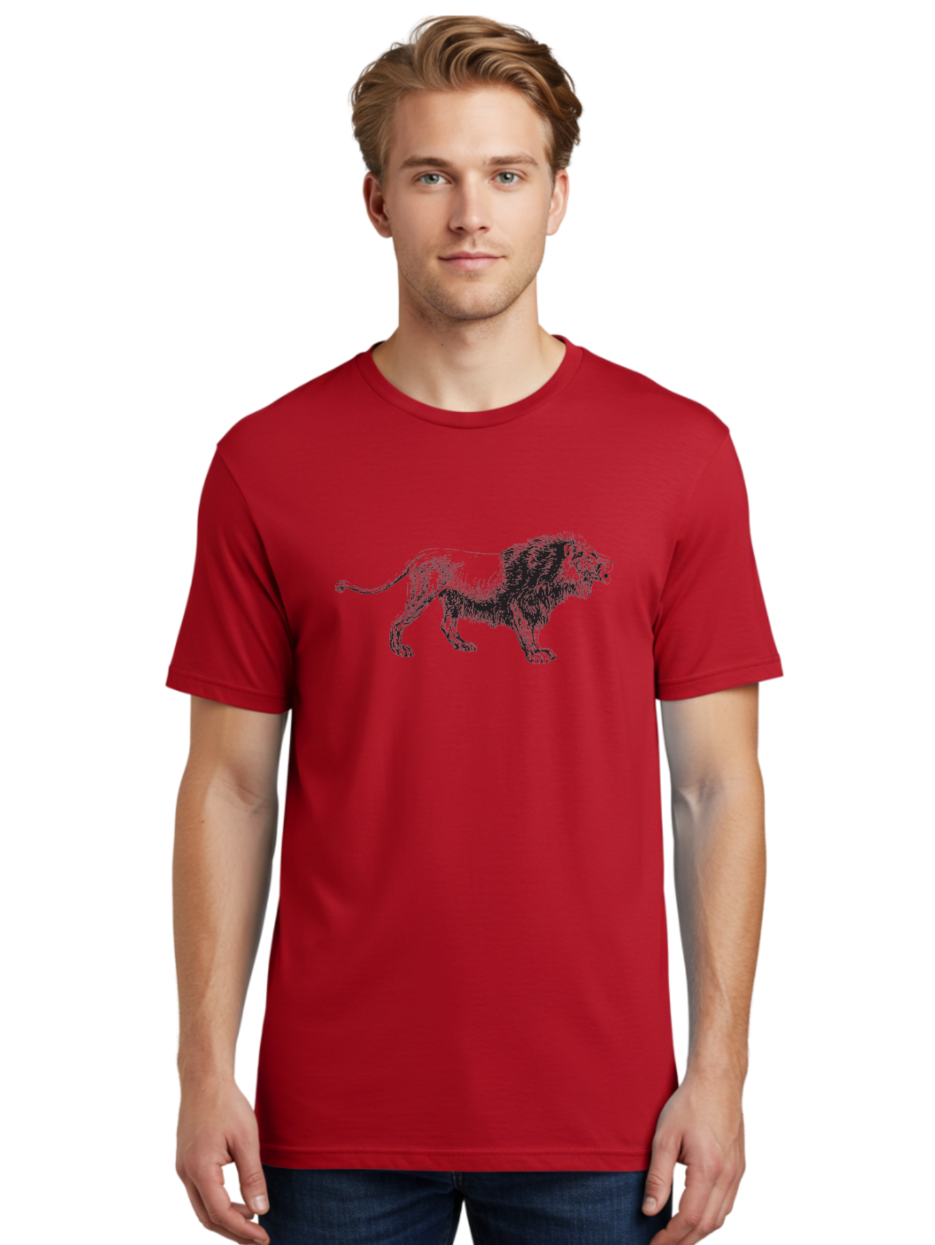 Lion Men'S Graphic Tee, 100% Cotton, Comfortable Casual Summer Wear, Machine Washable, Lion Silhouette, Majestic Animal, Wildlife Art, Fierce Creature, King Of The Jungle, Powerful Mane, Detailed Illustration, Wild Beauty, Aad909