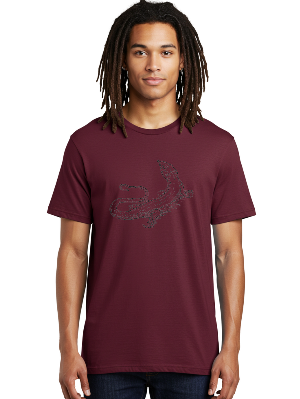 Lizard Men'S Graphic Tee, 100% Cotton, Comfortable Casual Summer Wear, Machine Washable, Sketch Of Lizard, Reptile Illustration, Wildlife Art, Simple Line Drawing, Lizard Resting, Relaxed Pose Aad911