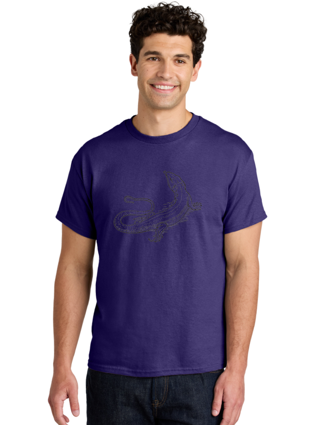 Lizard Men'S Graphic Tee, 100% Cotton, Comfortable Casual Summer Wear, Machine Washable, Sketch Of Lizard, Reptile Illustration, Wildlife Art, Simple Line Drawing, Lizard Resting, Relaxed Pose Aad911