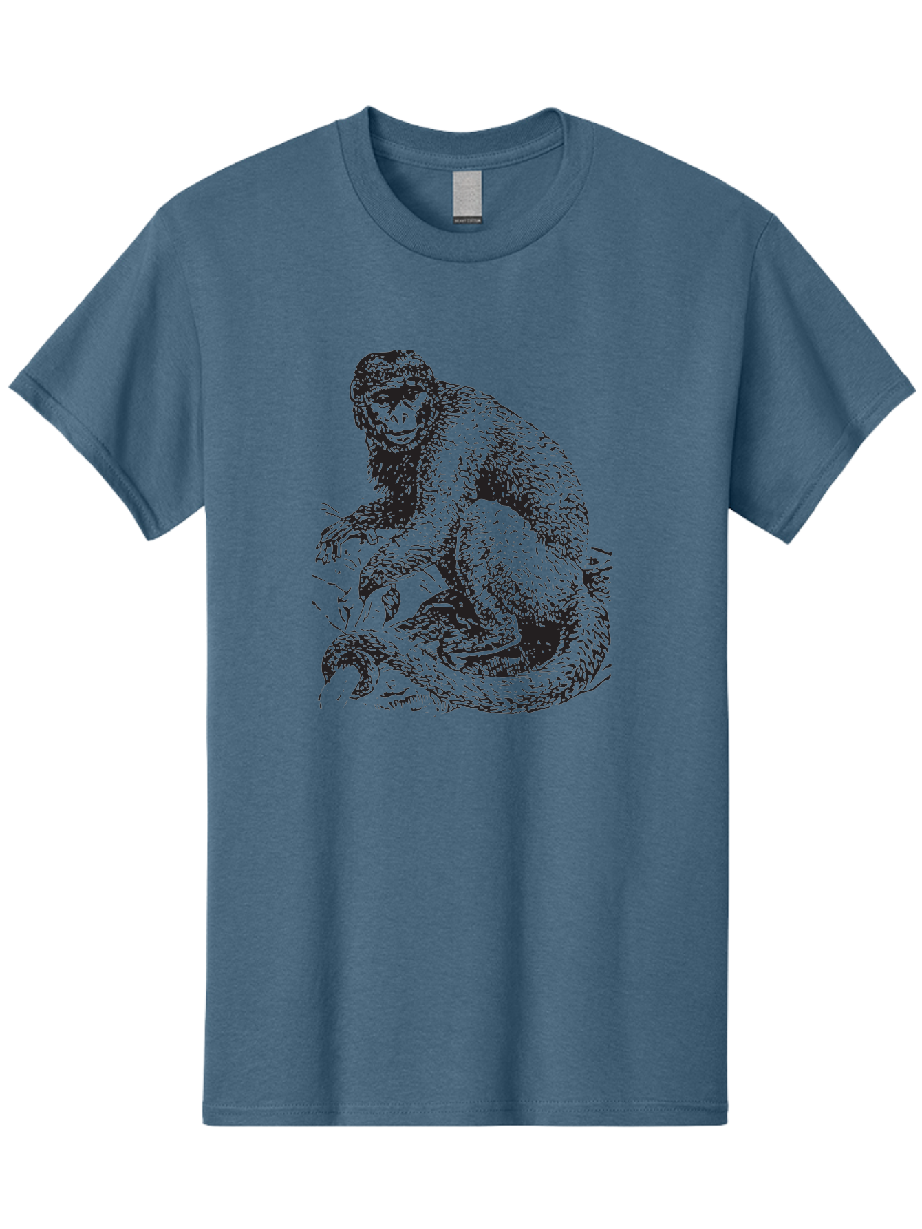 Monkey-Eating-Snake Men'S Graphic Tee, 100% Cotton, Comfortable Casual Summer Wear, Machine Washable, Monkey With Long Tail, Wildlife Art, Primate Illustration, Monkey Drawing, Furry Creature, Animal Graphics, Monkey Artwork, Simple Sketches Aad916