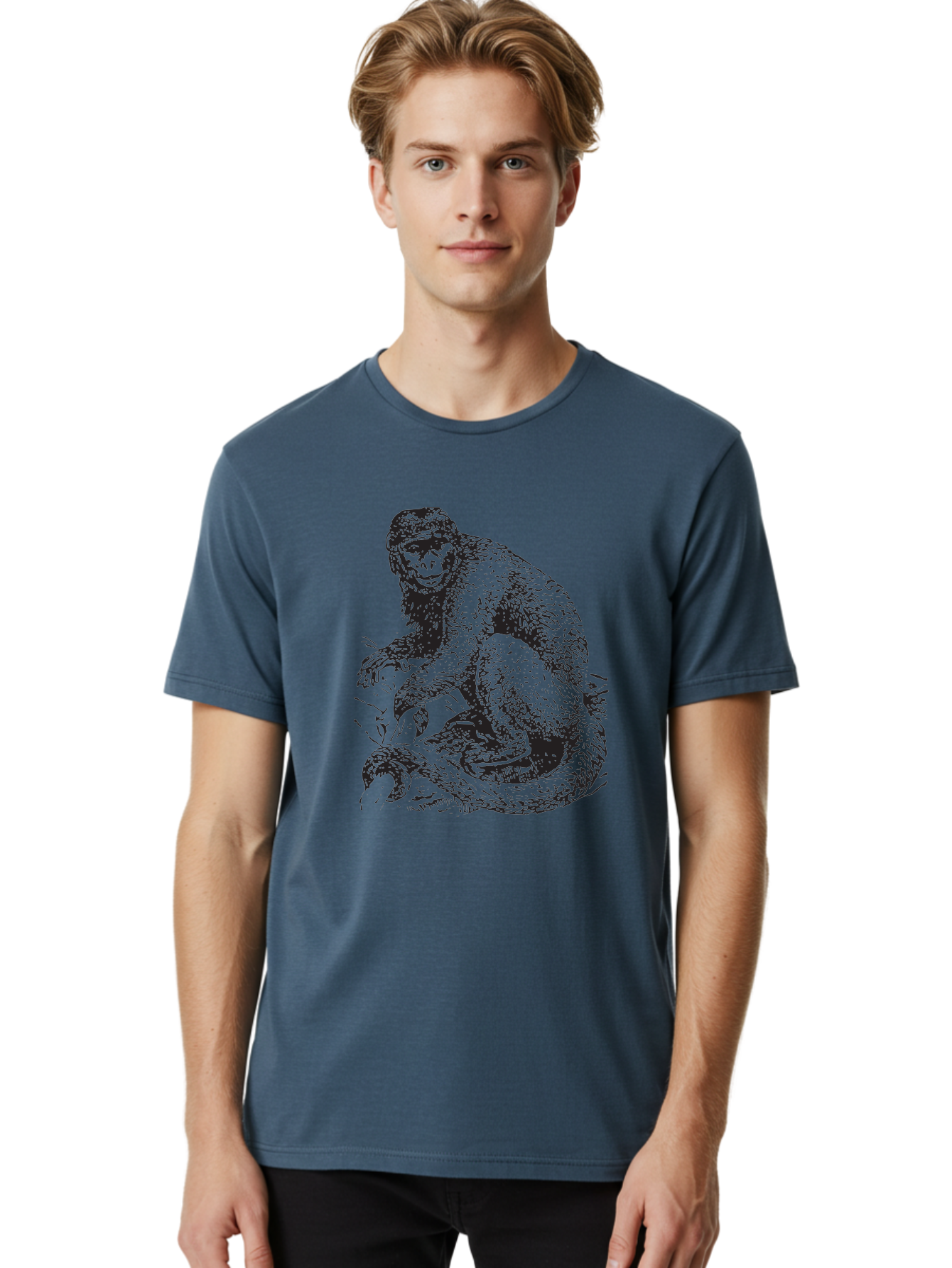 Monkey-Eating-Snake Men'S Graphic Tee, 100% Cotton, Comfortable Casual Summer Wear, Machine Washable, Monkey With Long Tail, Wildlife Art, Primate Illustration, Monkey Drawing, Furry Creature, Animal Graphics, Monkey Artwork, Simple Sketches Aad916