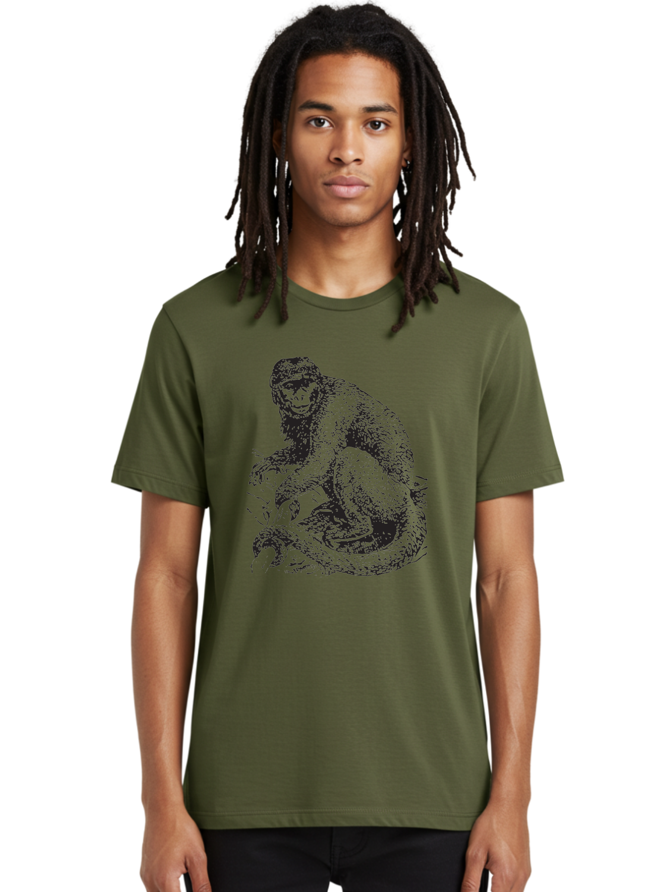 Monkey-Eating-Snake Men'S Graphic Tee, 100% Cotton, Comfortable Casual Summer Wear, Machine Washable, Monkey With Long Tail, Wildlife Art, Primate Illustration, Monkey Drawing, Furry Creature, Animal Graphics, Monkey Artwork, Simple Sketches Aad916