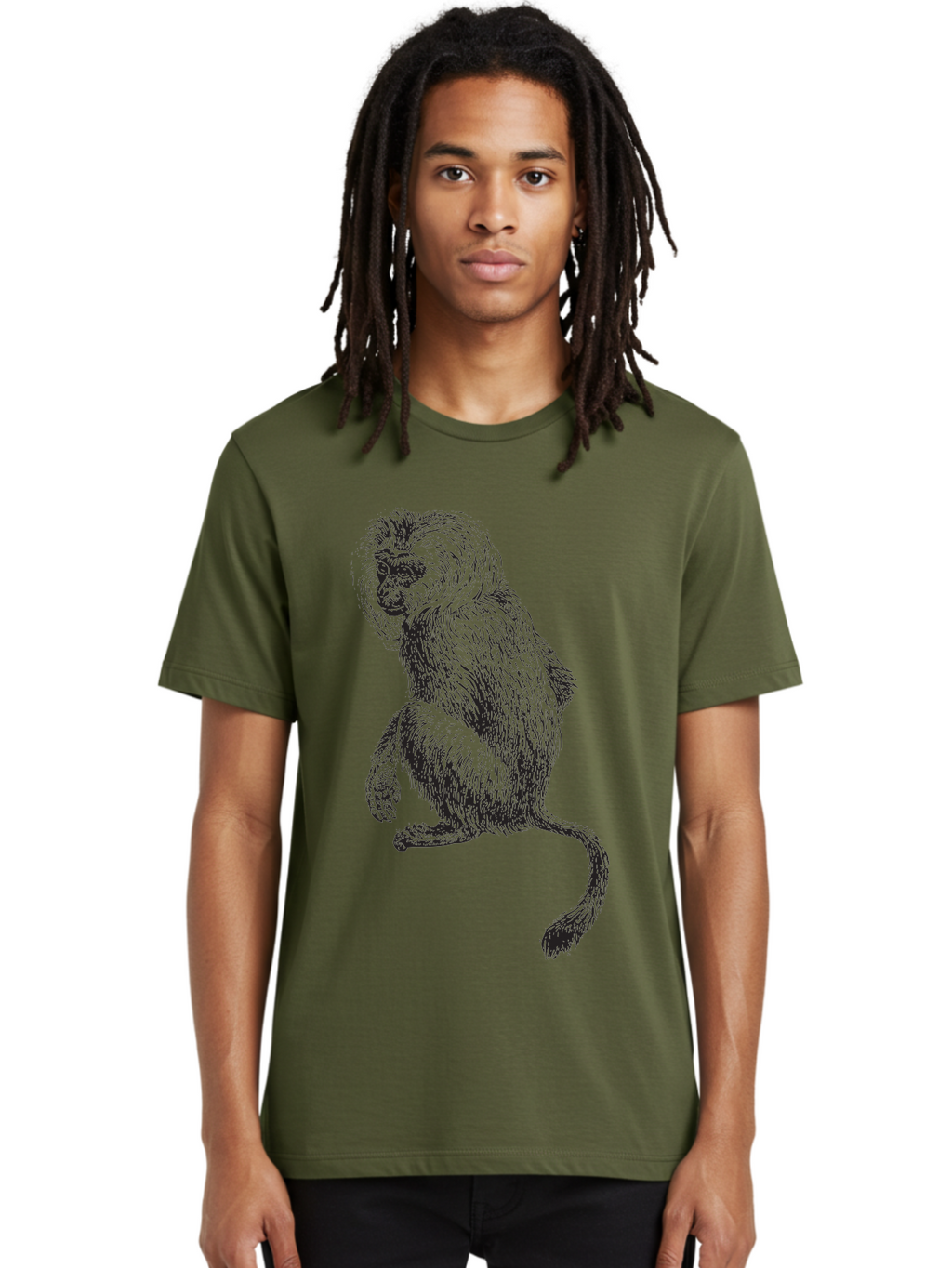 Monkey-Illustration Men'S Graphic Tee, 100% Cotton, Comfortable Casual Summer Wear, Machine Washable, Monkey Sketch, Primate Art, Wild Animal Drawing, Furry Creature, Tail Swish, Wildlife Illustration, Animal Graphics, Monkey Face, Aad917