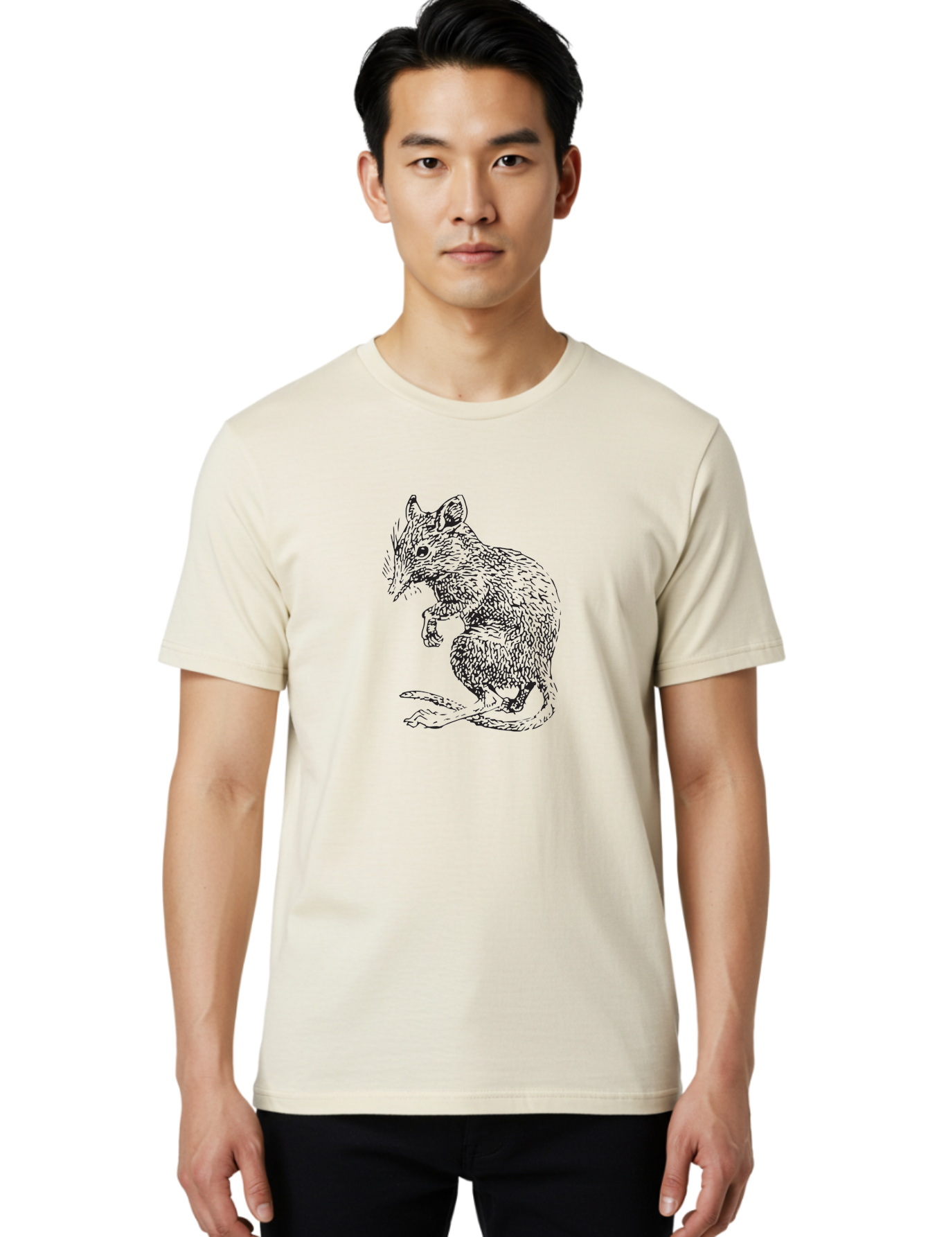Mouse Men'S Graphic Tee, 100% Cotton, Comfortable Casual Summer Wear, Machine Washable, Mouse Illustration, Rodent Drawing, Small Mammal, Black And White Artwork, Detailed Fur Texture, Whiskers, Cartoon Style, Minimalist Design Aad918
